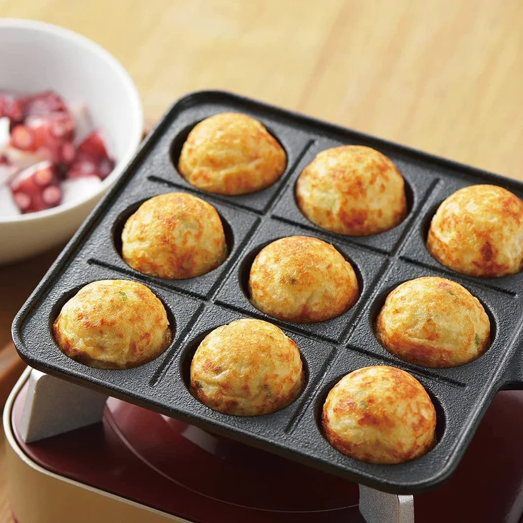 TIKUSAN Takoyaki Pan in Ghisa Piastra Giapponese per Gas 9 Stampi