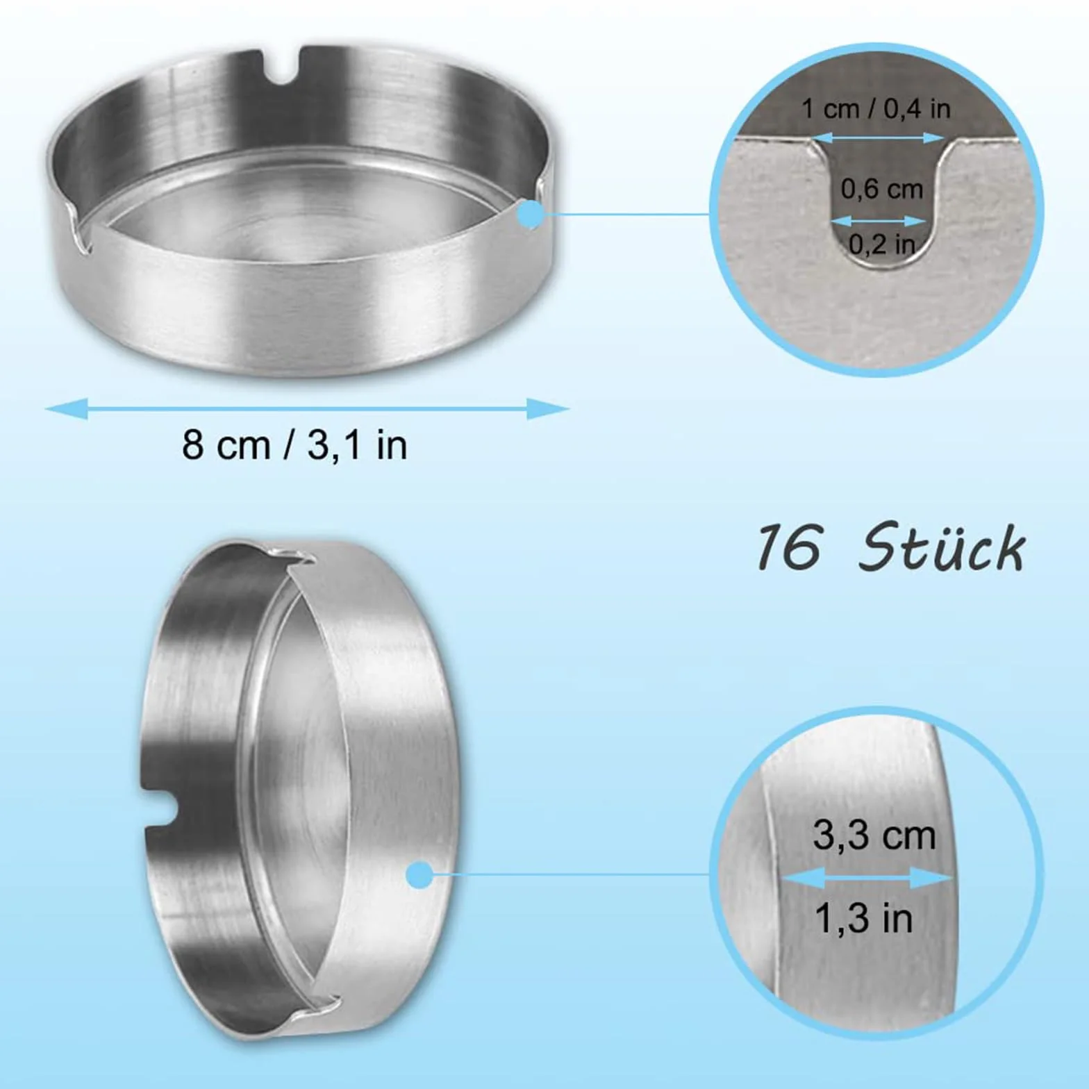 Posacenere Moderno in Acciaio Inox 16 Pezzi 8cm da Tavolo Balcone