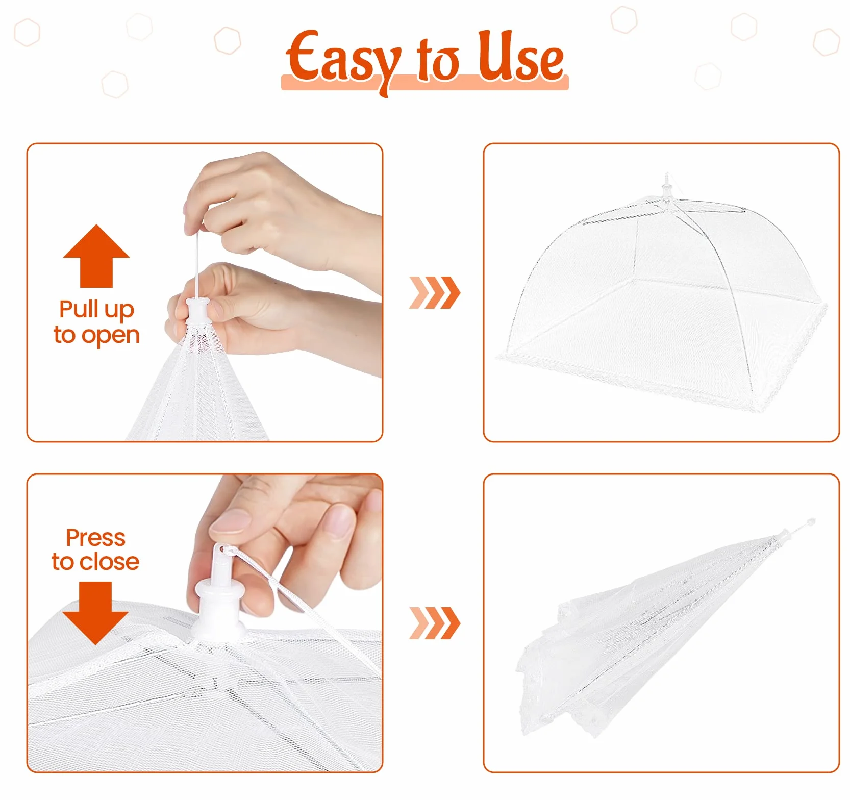 ilauke Coperture Coprivivande Pieghevole Extra Grande,100 x 60 cm, Anti Insetti Set 5pz Copertura in Rete per Alimenti 3 Misure Ideale per Cibi Protezione in Frutta Mangiare Barbecue Picnic, Bianco