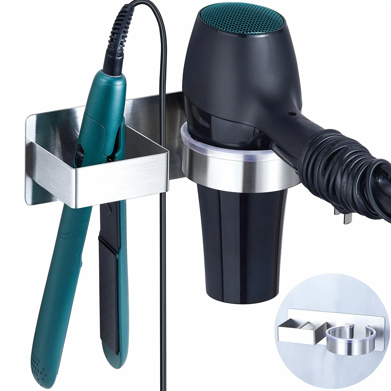 YYBO Porta phon e Piastra, Porta Piastra per Capelli, Porta Phone Bagno da Muro, Porta asciugacapelli da Parete Autoadesivo, Supporto per asciugacapelli per Camere da Letto e Barbiere