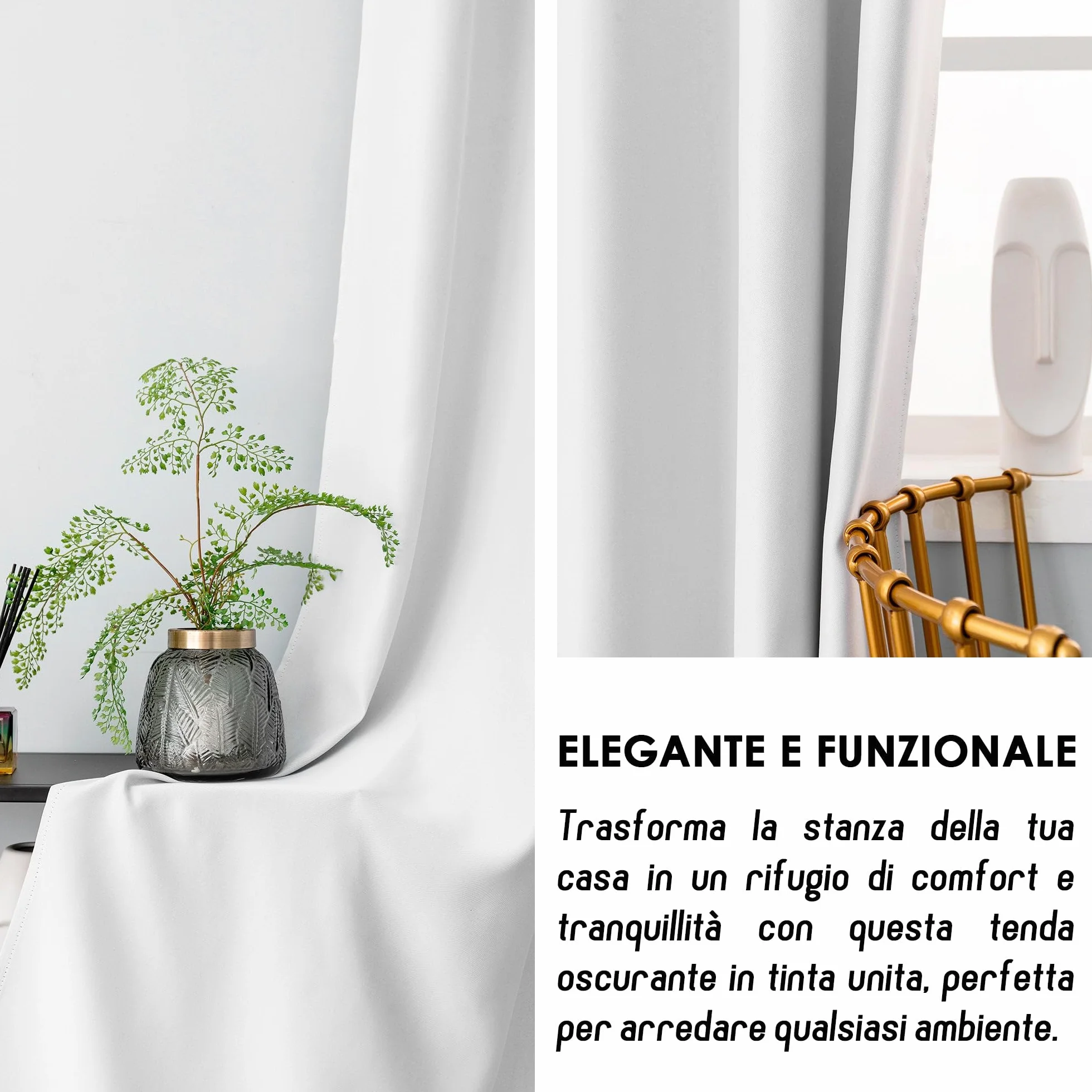 GIRASOLE HOME Coppia Tende Fiji Bianche Semi Oscuranti Termiche Morbide Tinta Unita 2 Pannelli da 55x220cm con Tasca, Bianco