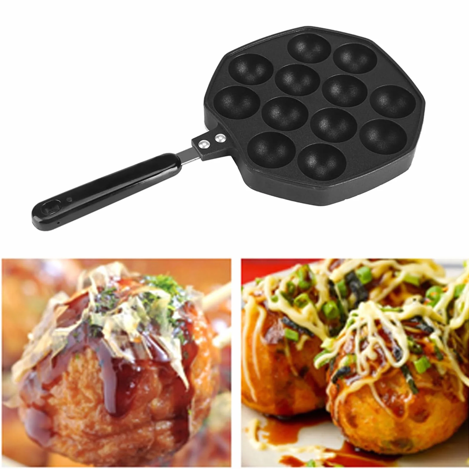 Takoyaki Maker Pan 19 fori in alluminio antiaderente Aebleskiver Ebelskiver