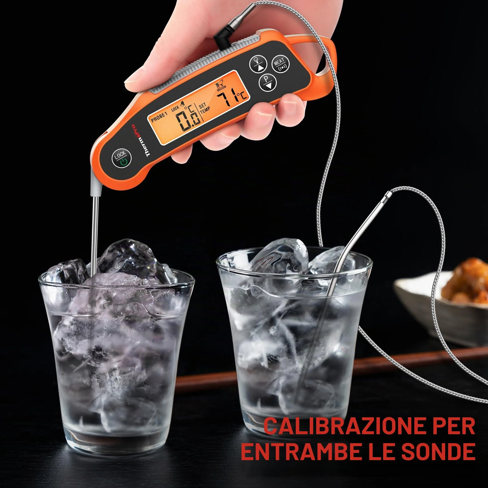 ThermoPro TP710 Termometro Cucina per Carne con Lettura Istantanea, Termometro Barbecue Impermeabile 2-in-1 con Doppia Sonda e Display a Doppia Temperatura per Forno, Grigliate, Affumicatore