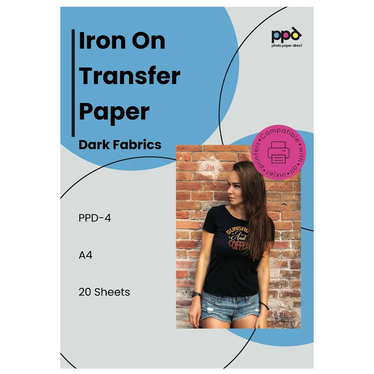 PPD A4 20 Fogli di Carta Trasferibile Termoadesiva Professionale Inkjet - Tessuti Scuri - PPD-4-20