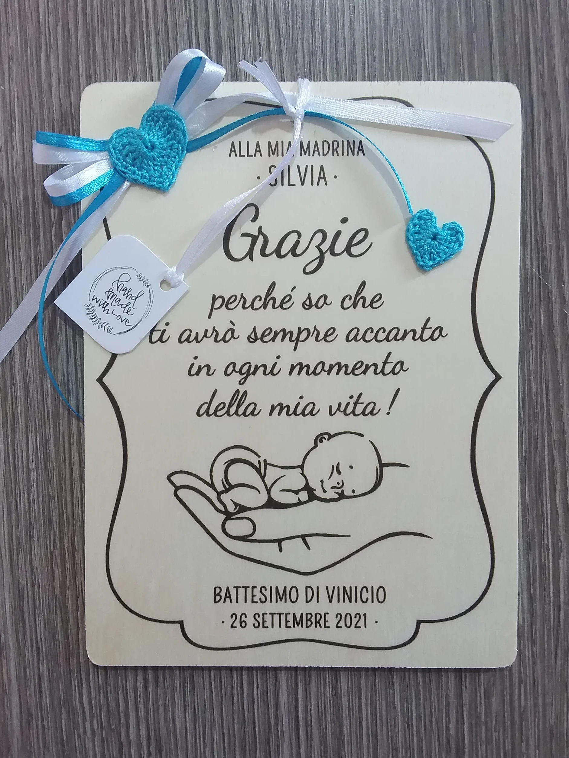 Targa targhetta ricordo per madrina padrino battesimo personalizzata nome e data
