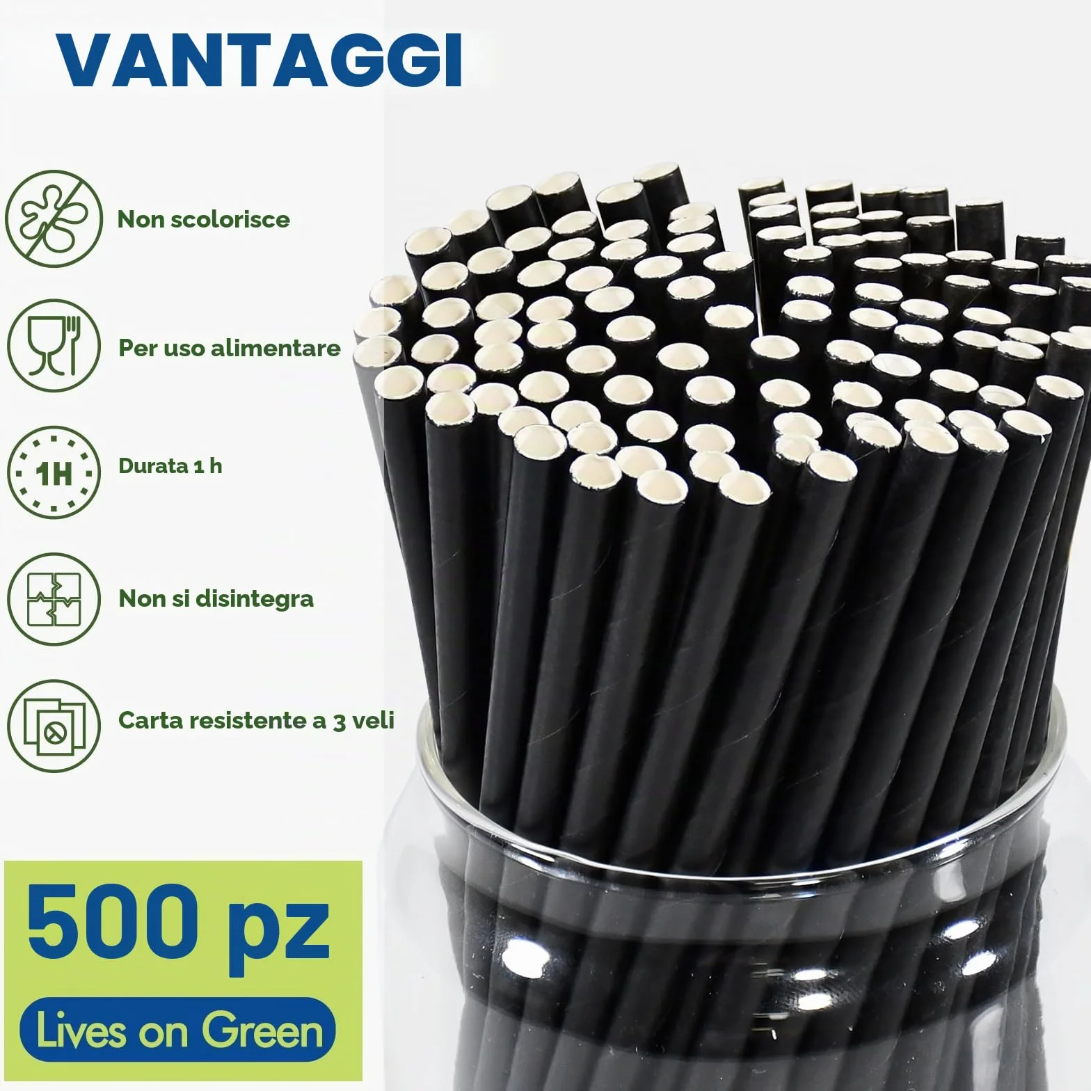 Confezione da 500 cannucce e bastoncini per cocktail ecologici in carta nera – 14,6 x 0,6 cm, per casa, bar e ristoranti