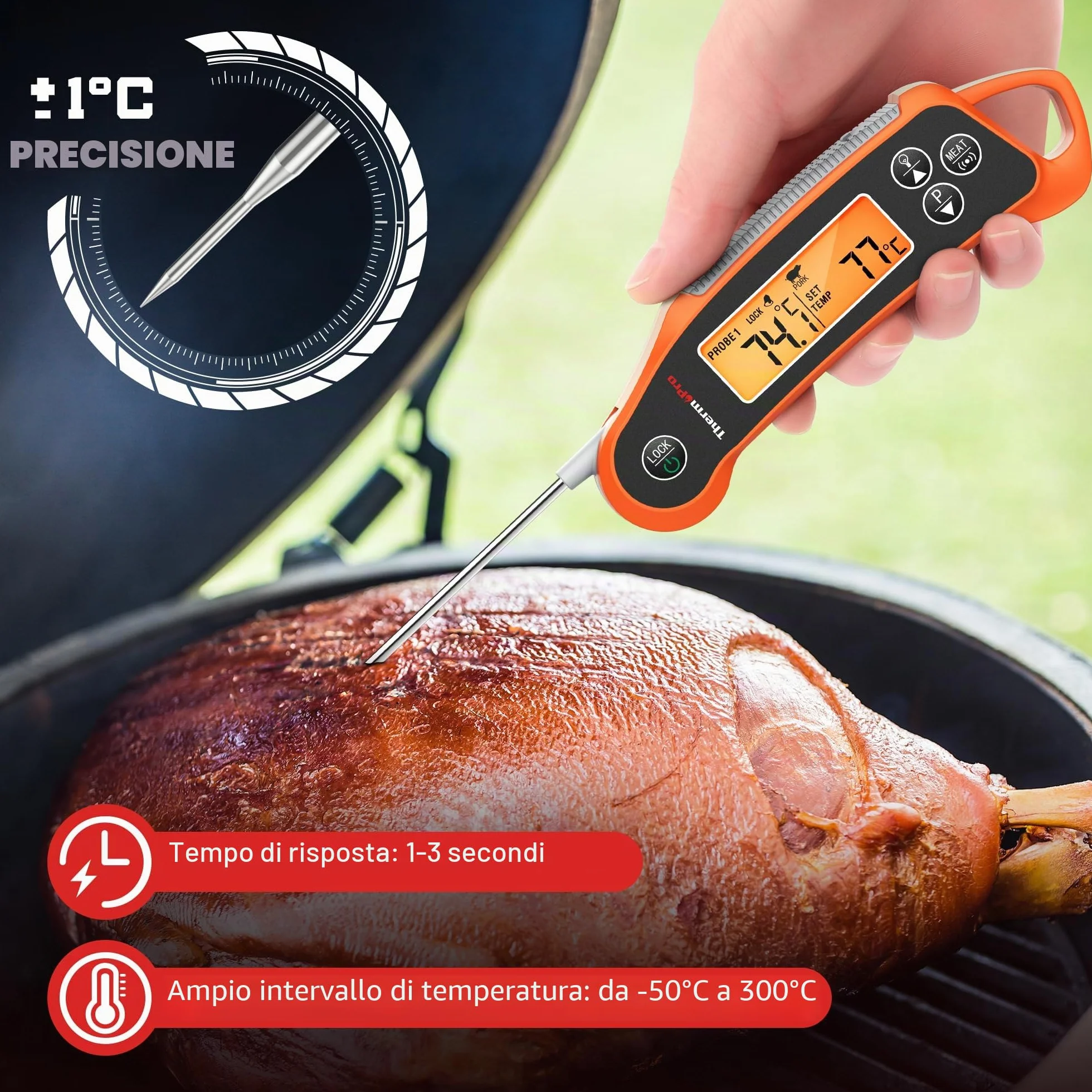 ThermoPro TP710 Termometro Cucina per Carne con Lettura Istantanea, Termometro Barbecue Impermeabile 2-in-1 con Doppia Sonda e Display a Doppia Temperatura per Forno, Grigliate, Affumicatore