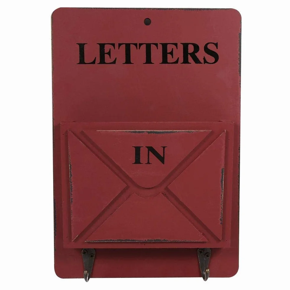 Decorazione Domestica Creativa di stoccaggio della Parete del Portachiavi dello scaffale di Lettere della Cassetta Postale di Legno con Il Gancio(Rosso)