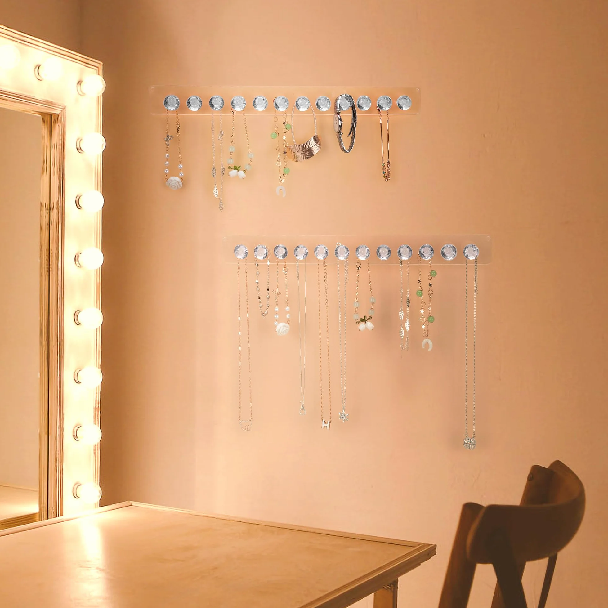 Ganci per collana in Acrilico da Parete 12 Ganci a Forma di Diamante Confezione da 2 Trasparente