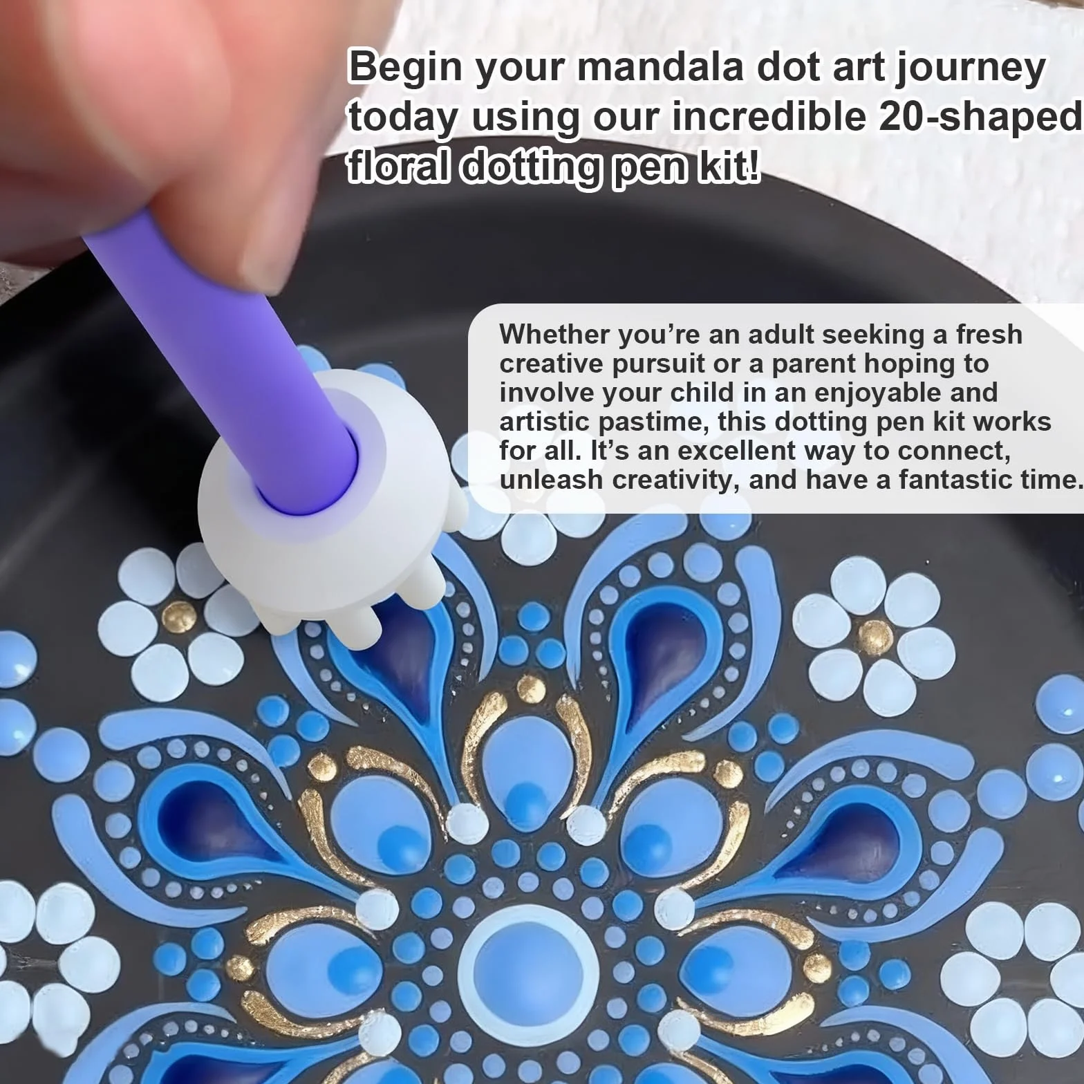 Strumento per Puntini a 20 Petali, 3D Stampa Doppio Faccia per Mandala, Pulibile, per Rocce e Cartoline