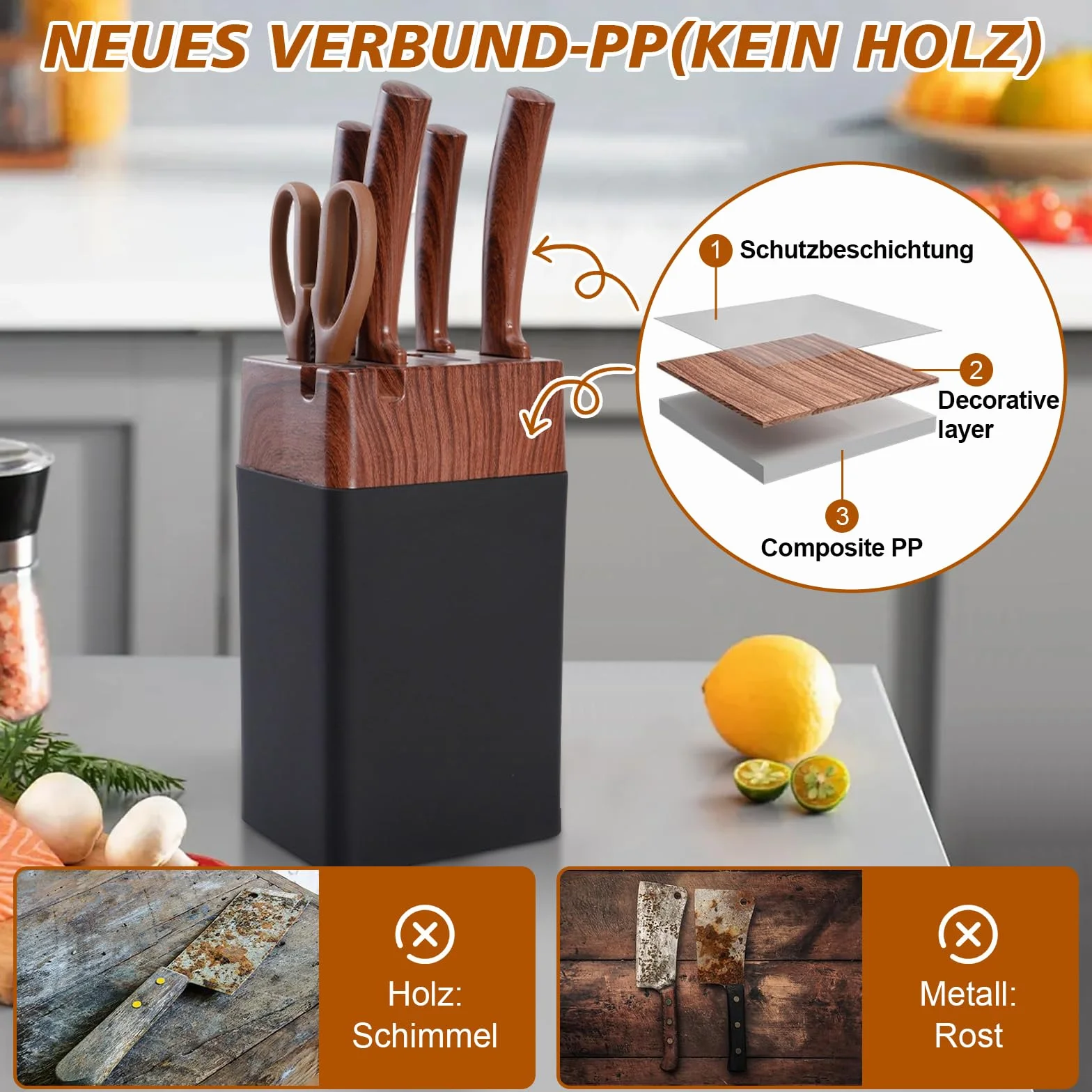 Set Coltelli da Cucina Professionali 7 Pezzi con Blocco Integrato - Set di Coltelli da Cucina con Lame in Acciaio Inossidabile Ultra Affilate, Manici Ergonomici Antiscivolo e Design Moderno