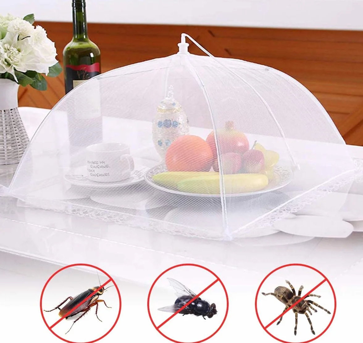 Annhao 8 Pezzi Coprivivande a Rete Pieghevole Riutilizzabili, Copri Alimenti Copertura Tende Ombrello, Tenere Fuori Mosche, Bug, zanzare, Ideali Sia per l'interno Che per l'esterno - Bianca