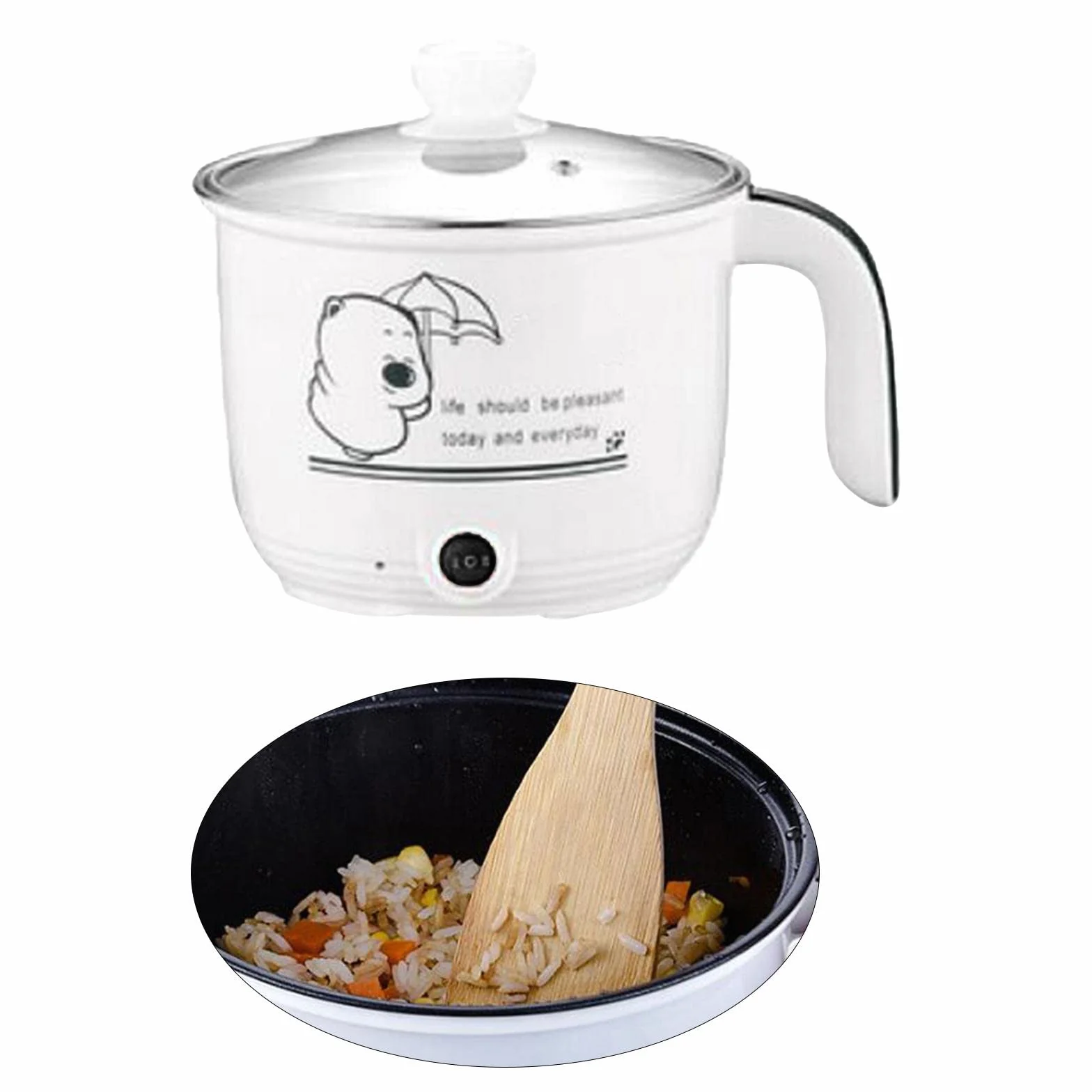 Mini Hot Pot Ramen Cooker Padella Elettrica Portatile Antiaderente Bianco
