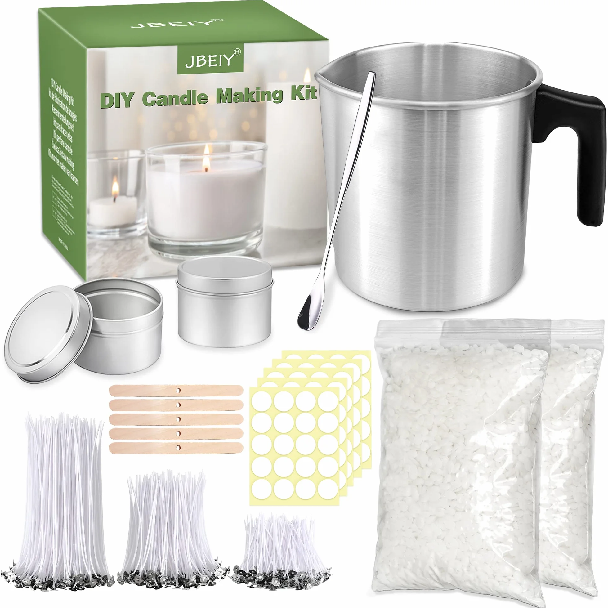 Kit Candele Fai Da Te, Kit per Fare Candele per Adulti Principianti con Cera Soia, Stoppini e Adesivi