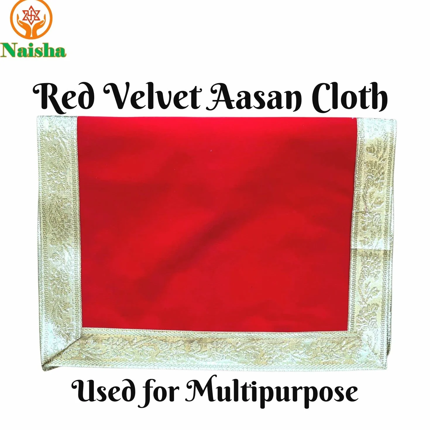 NAISHA Red Pooja Aasan Mat Set di 2 38,1 x 38,1 cm Velvet Puja Cloth Mandir Decorazioni