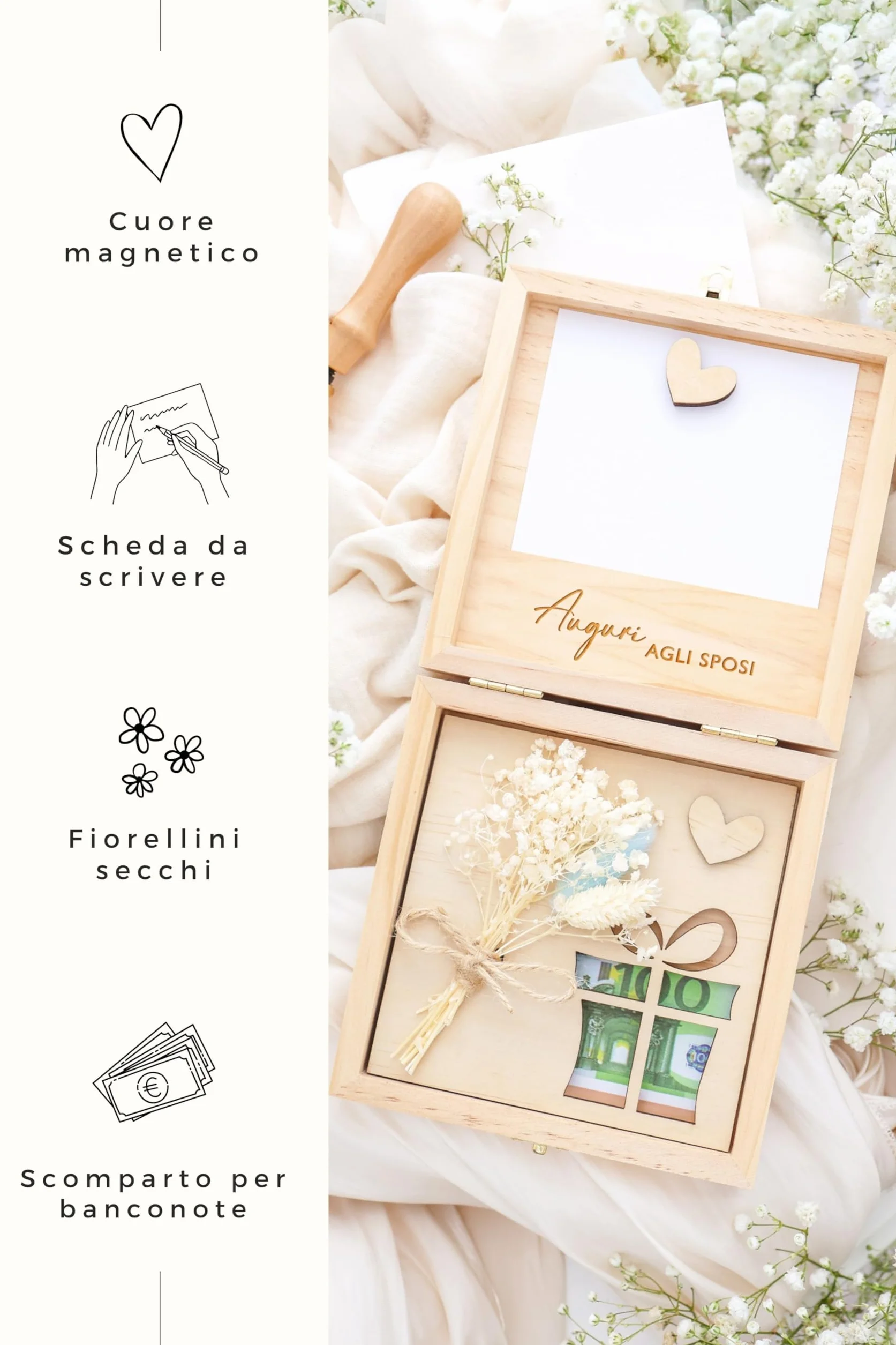 Joli Coon Regalo matrimonio personalizzato per sposi - Porta soldi matrimonio originale 14 x 14 x 3,5 cm