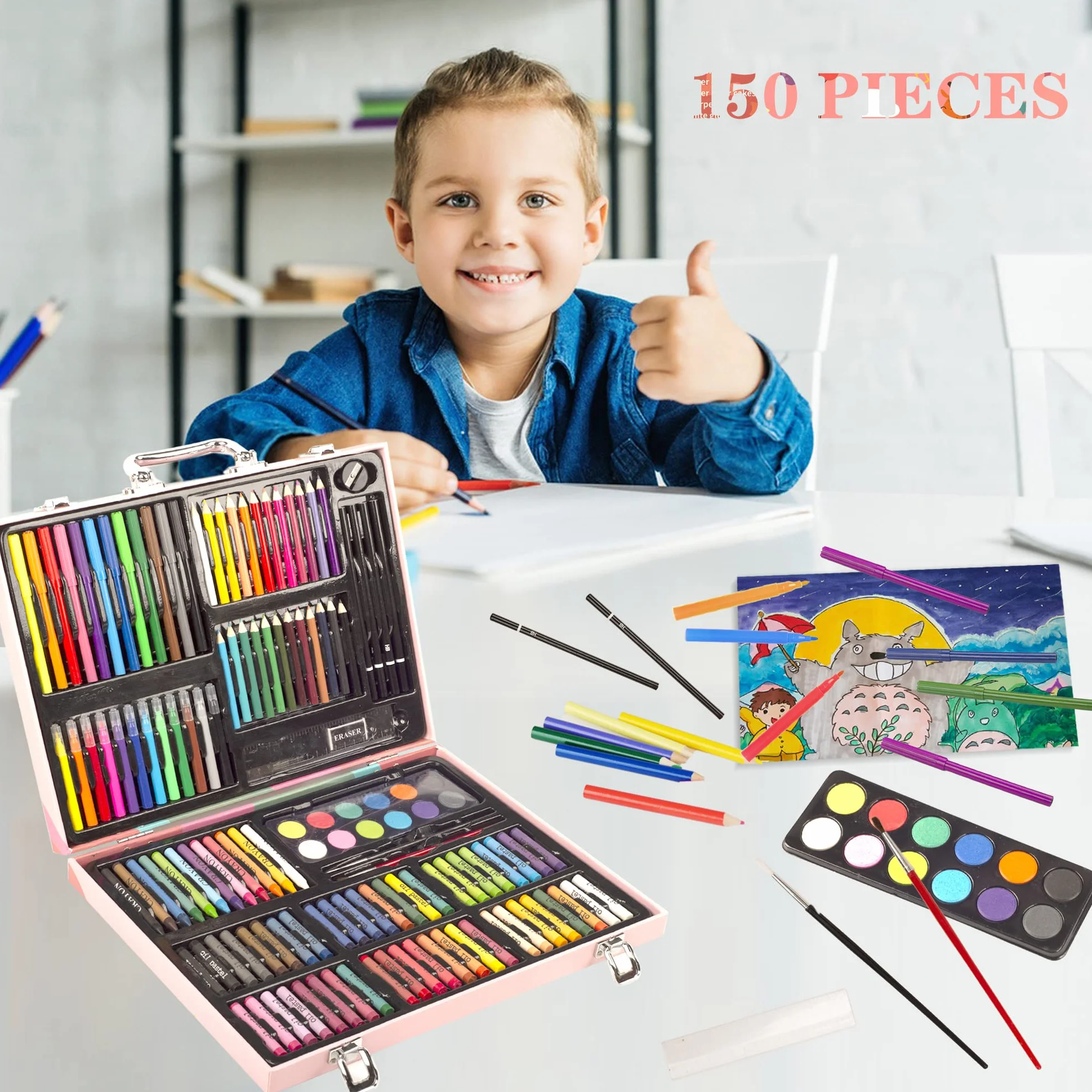 KINSPORY 150 pezzi valigetta colori bambina, pittura valigetta per bambini, Set per disegno, kit disegno acquarellabili bambini