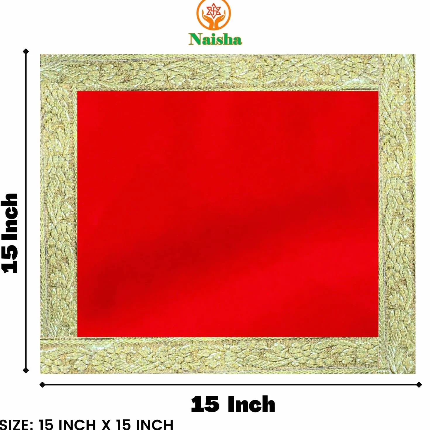 NAISHA Red Pooja Aasan Mat Set di 2 38,1 x 38,1 cm Velvet Puja Cloth Mandir Decorazioni