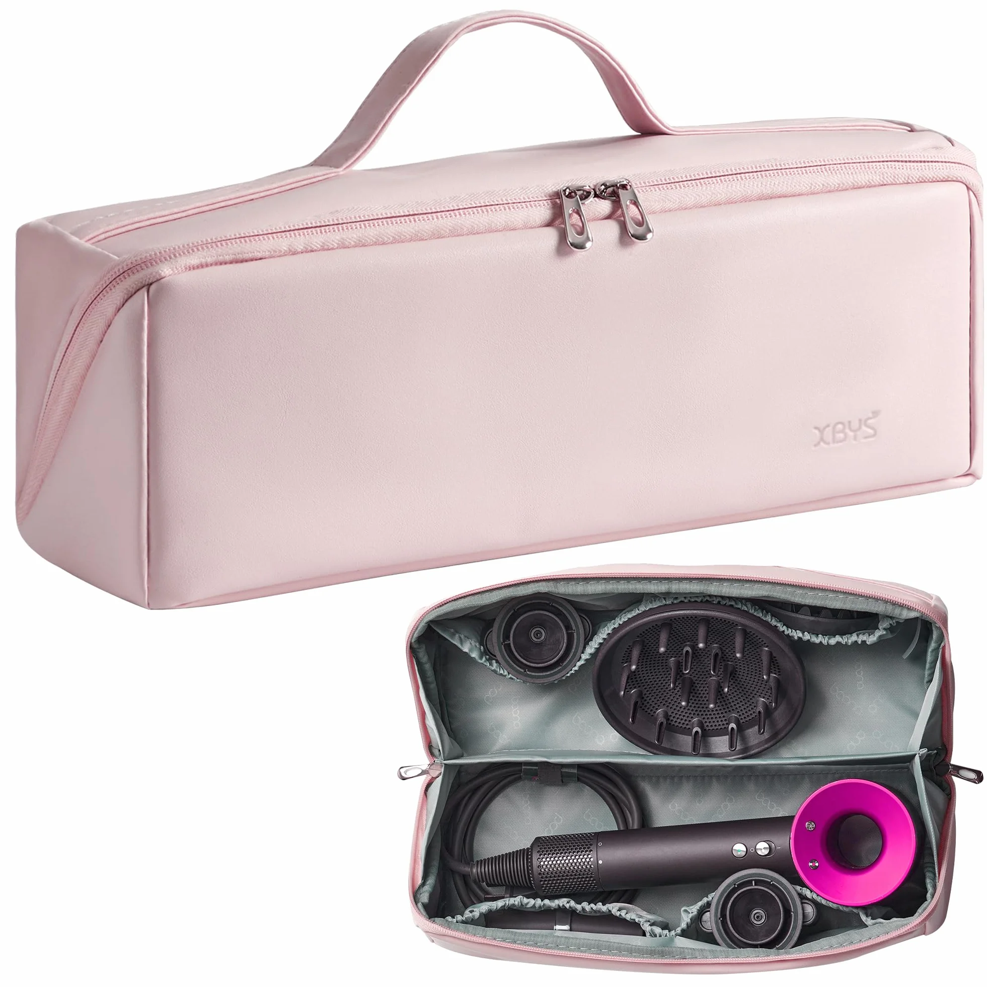Veki Borsa da Viaggio Portatile in Pelle PU Compatibile con Dyson Airwrap Styler e Shark, Borsa Impermeabile per Asciugacapelli, Custodia da Viaggio per Dyson Supersonic Capelli e Accessori (Rosa)