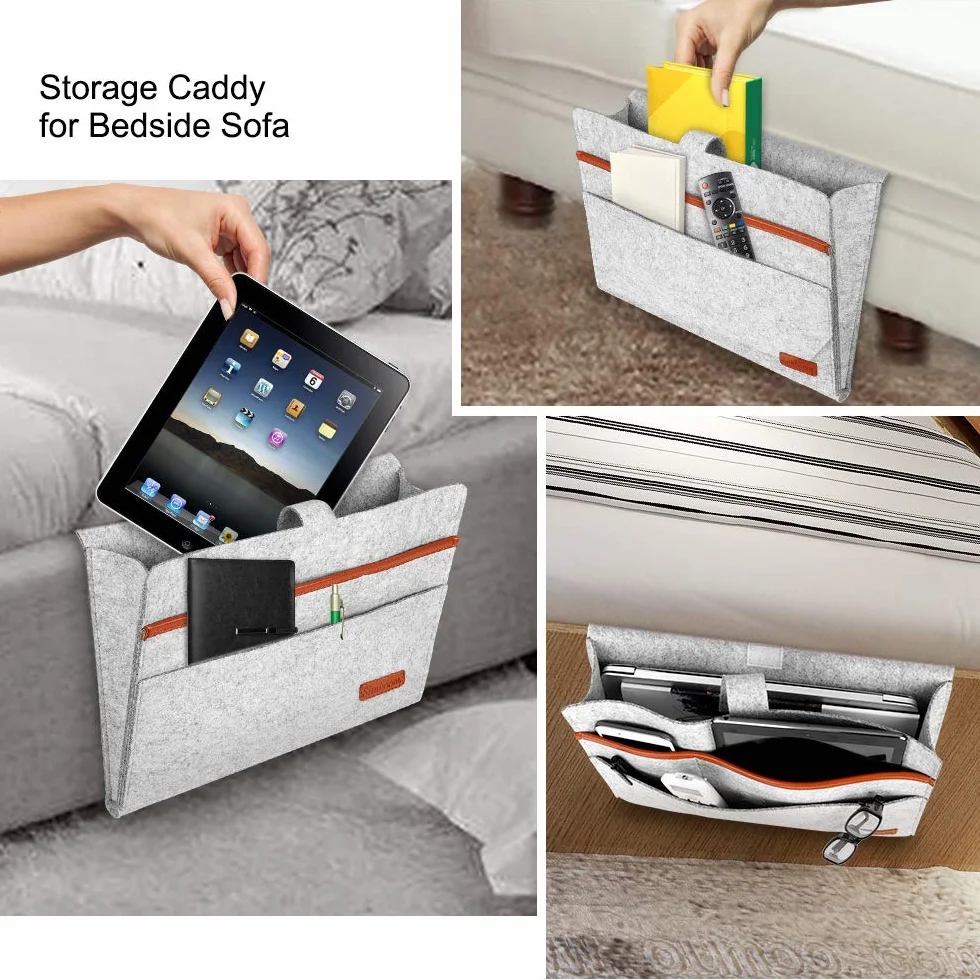 SIMBOOM Organizer per Letto 4 Tasche Portaoggetti Borsa in Feltro Comodino Grigio Chiaro