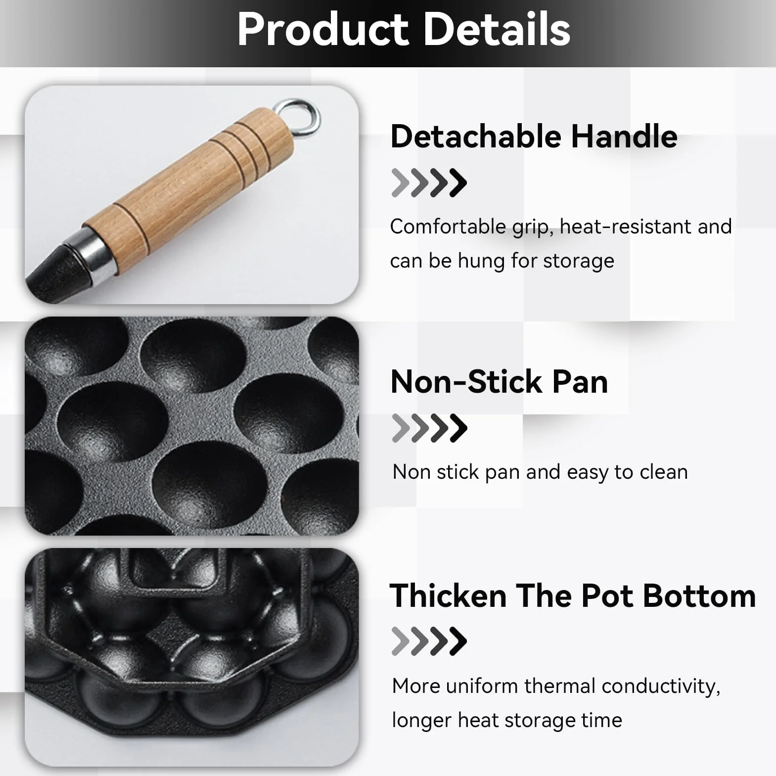 Takoyaki Maker 14 Fori Grill Pan Aebleskiver Padella Antiaderente Manico Legno