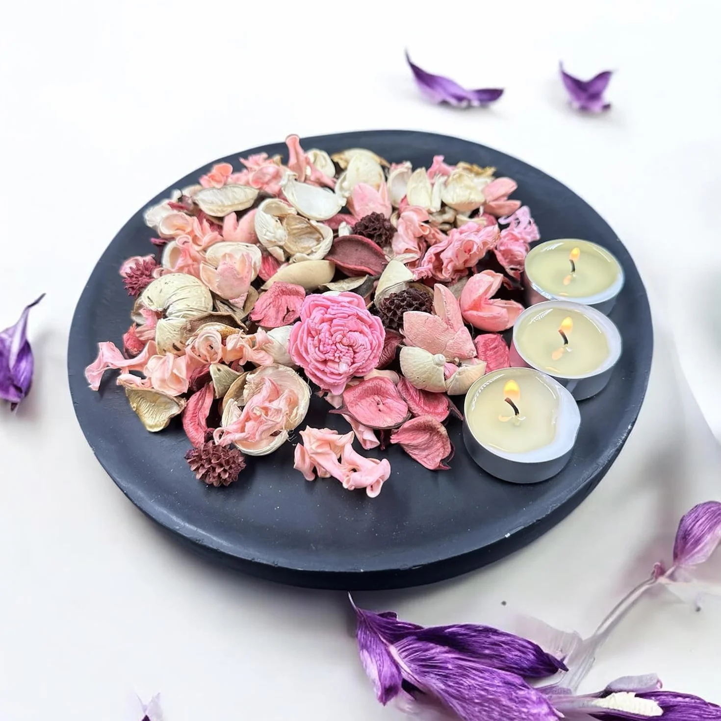 Cofanetto di Pot-pourri profumato fiori rosa | Pot-pourri decorativo per la casa primavera con 3 candele riscaldatore piatto