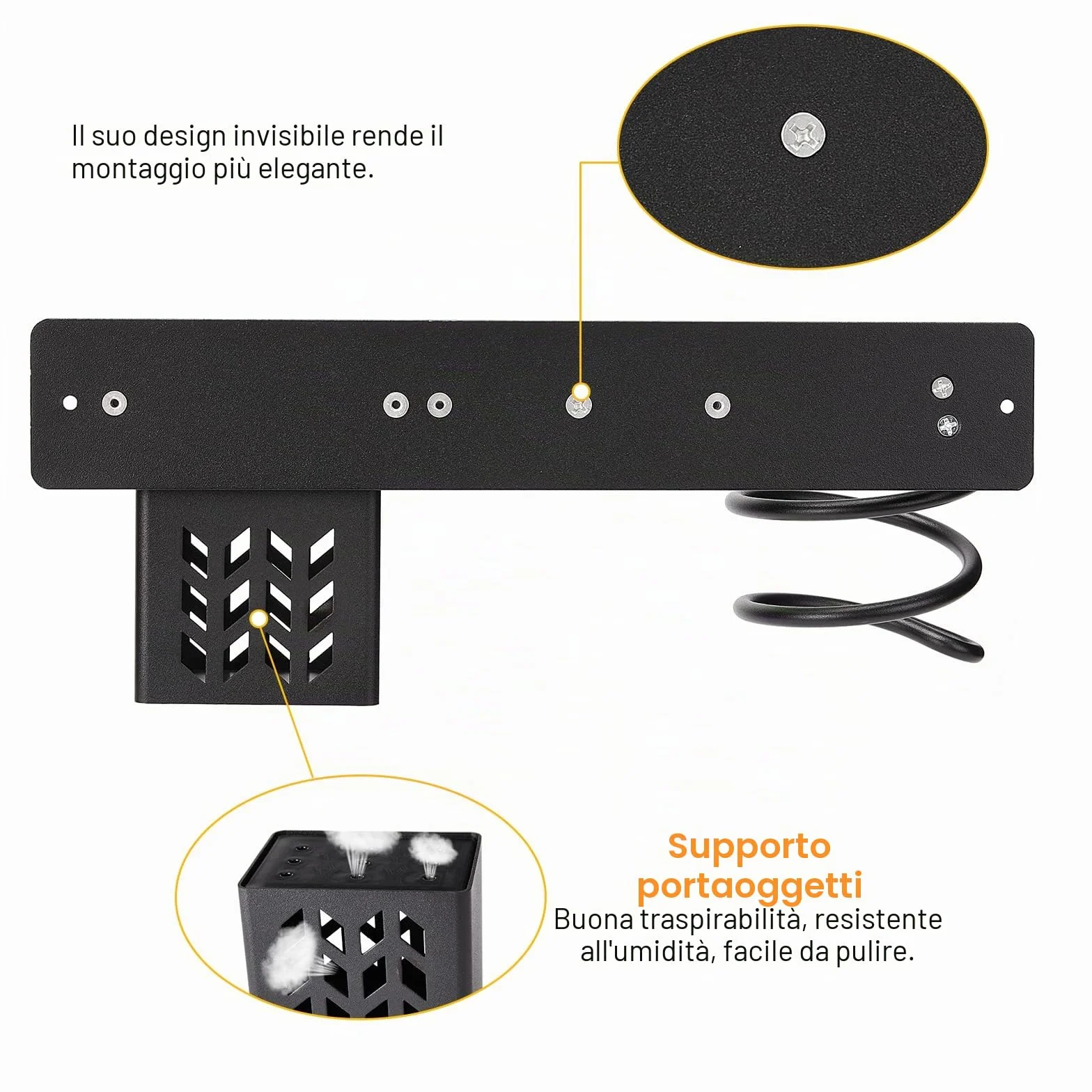 YUET Supporto per asciugacapelli, Porta Asciugacapelli da Parete Alluminio con Fermacavi con Viti di Fissaggio, Supporto per Piastra per Capelli per Camere da Letto Toilette Barbiere (Nero)