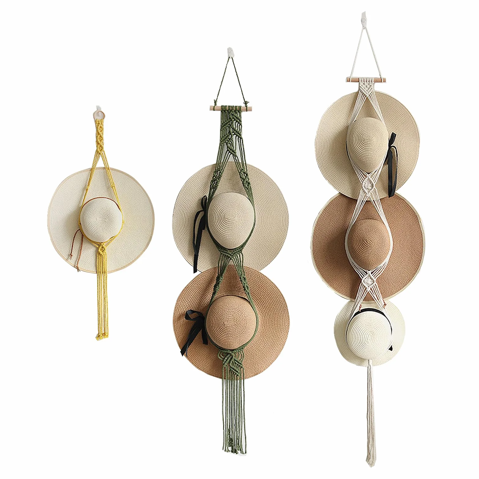 Ganci per Cappelli in Macramè Tessuto a Mano, Supporto da Parete per Cappello Cowboy Fedora, Organizer Appendiabiti