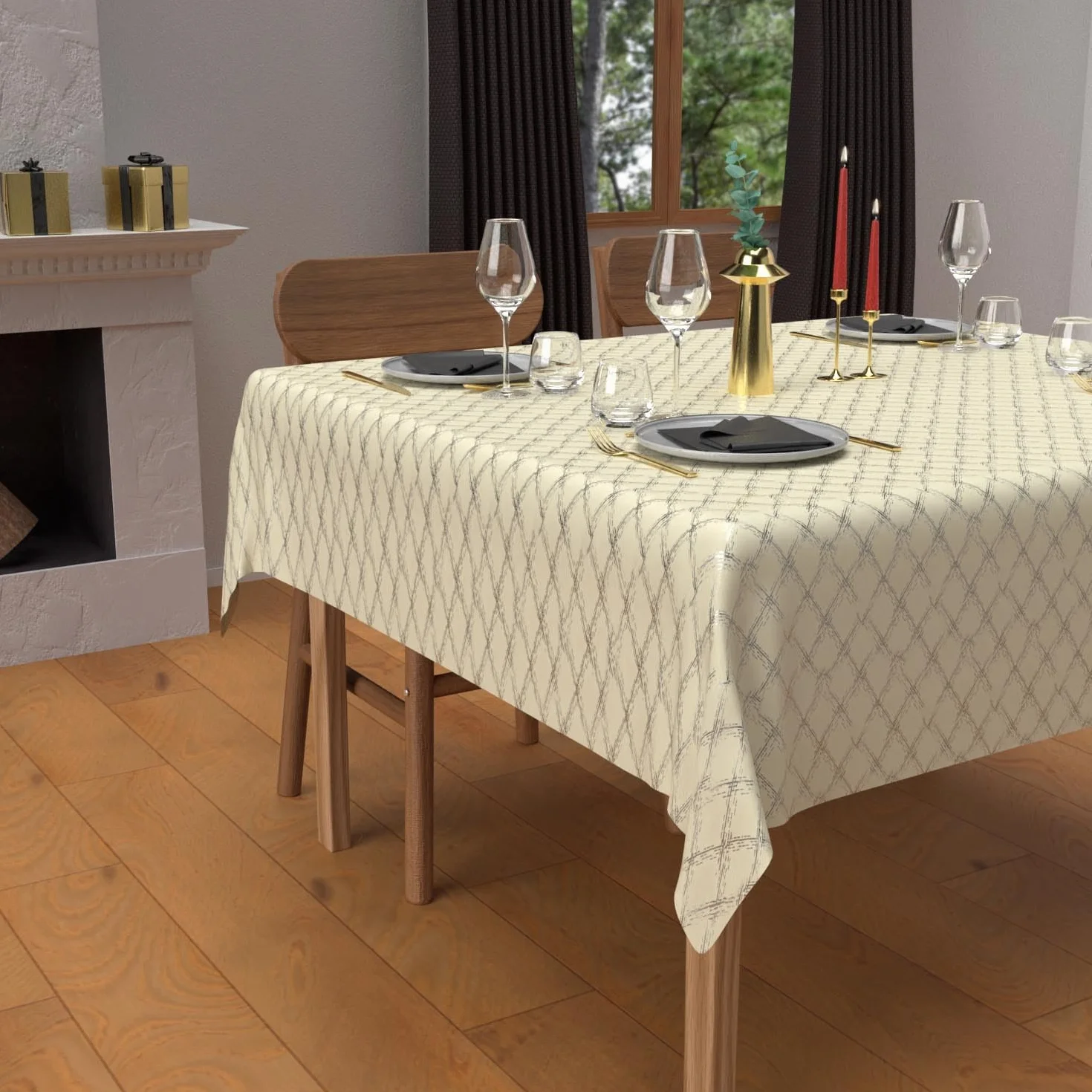 Soleil d'ocre, Tovaglia festiva quadrata antimacchia en puro cotonee 180x180 cm CELESTE argent