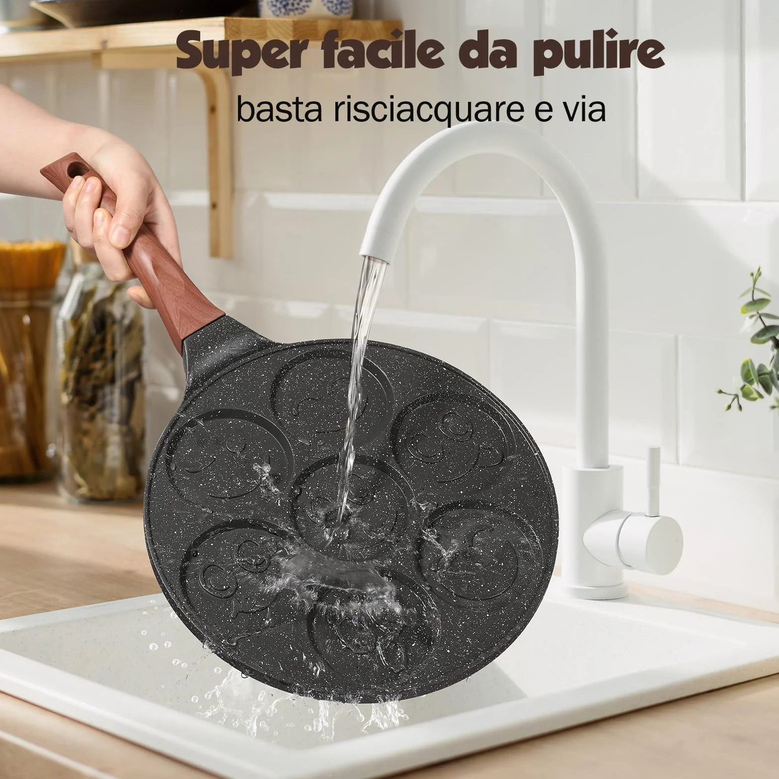 YASHE Pancake Padella per bambini con Smiley, 7 fori, in alluminio pressofuso, perfetta per la colazione dei bambini, brunch, feste e festività