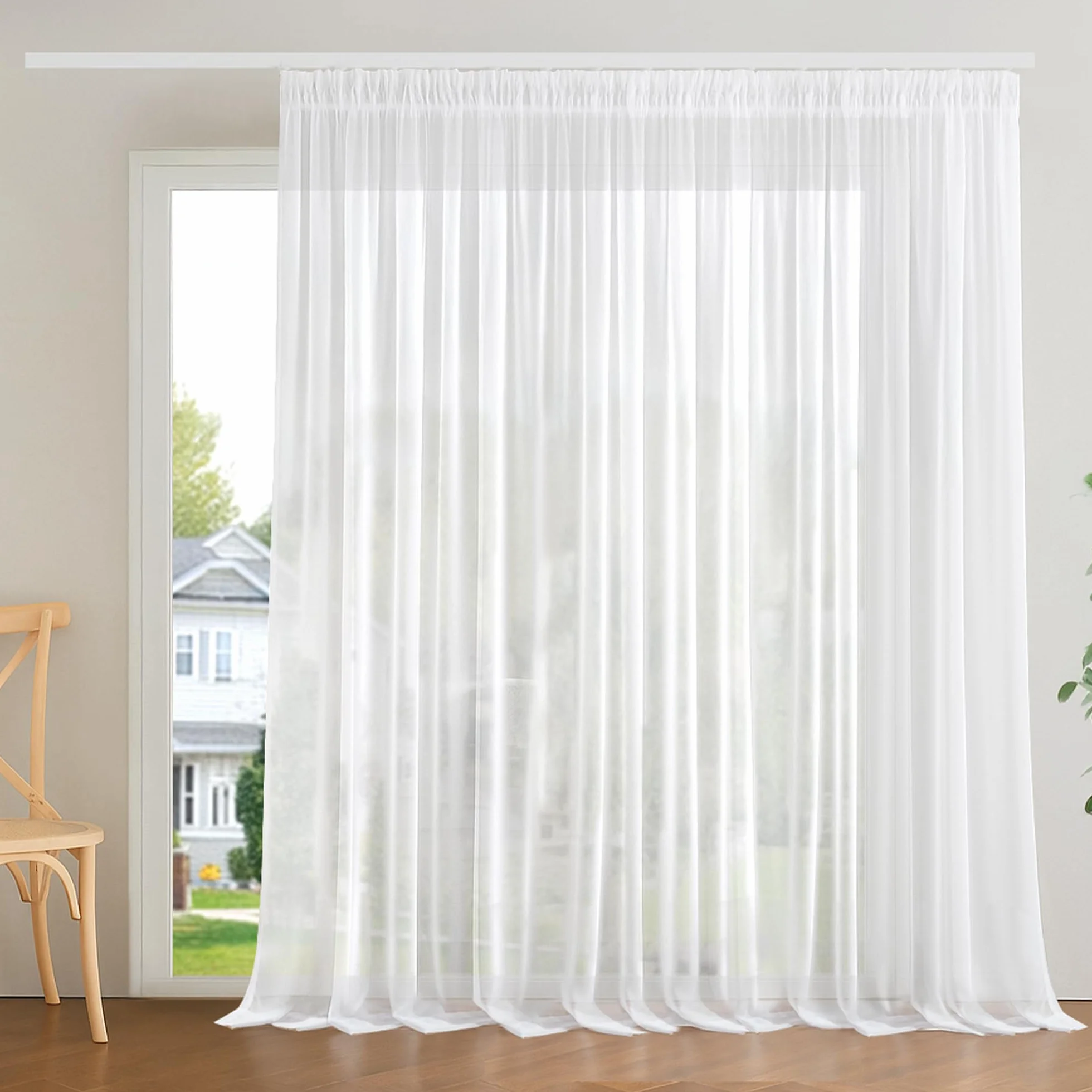 Deconovo Tende per Interni Trasparenti e Decorative con Nastro Arricciato – Set di 1 Tenda Voile Leggero e Moderno per Camera da Letto, Soggiorno, Finestre, 300x260 cm, Bianco