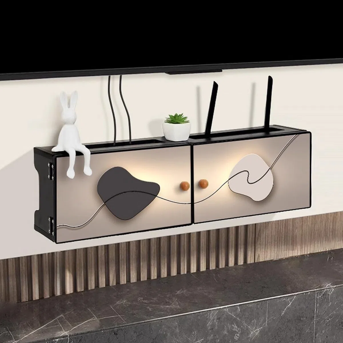 Scatola portaoggetti per router WiFi, modem rack e striscia di alimentazione per gestione dei cavi, elegante nascondiglio per soggiorno e camera da letto