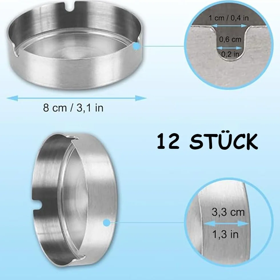 Posacenere acciaio inox rotondo 8 cm set da 12