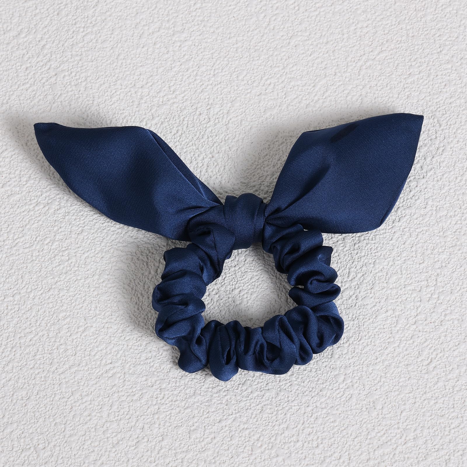 Navy Mulberry Silk Satin Bunny Ear Scrunchies