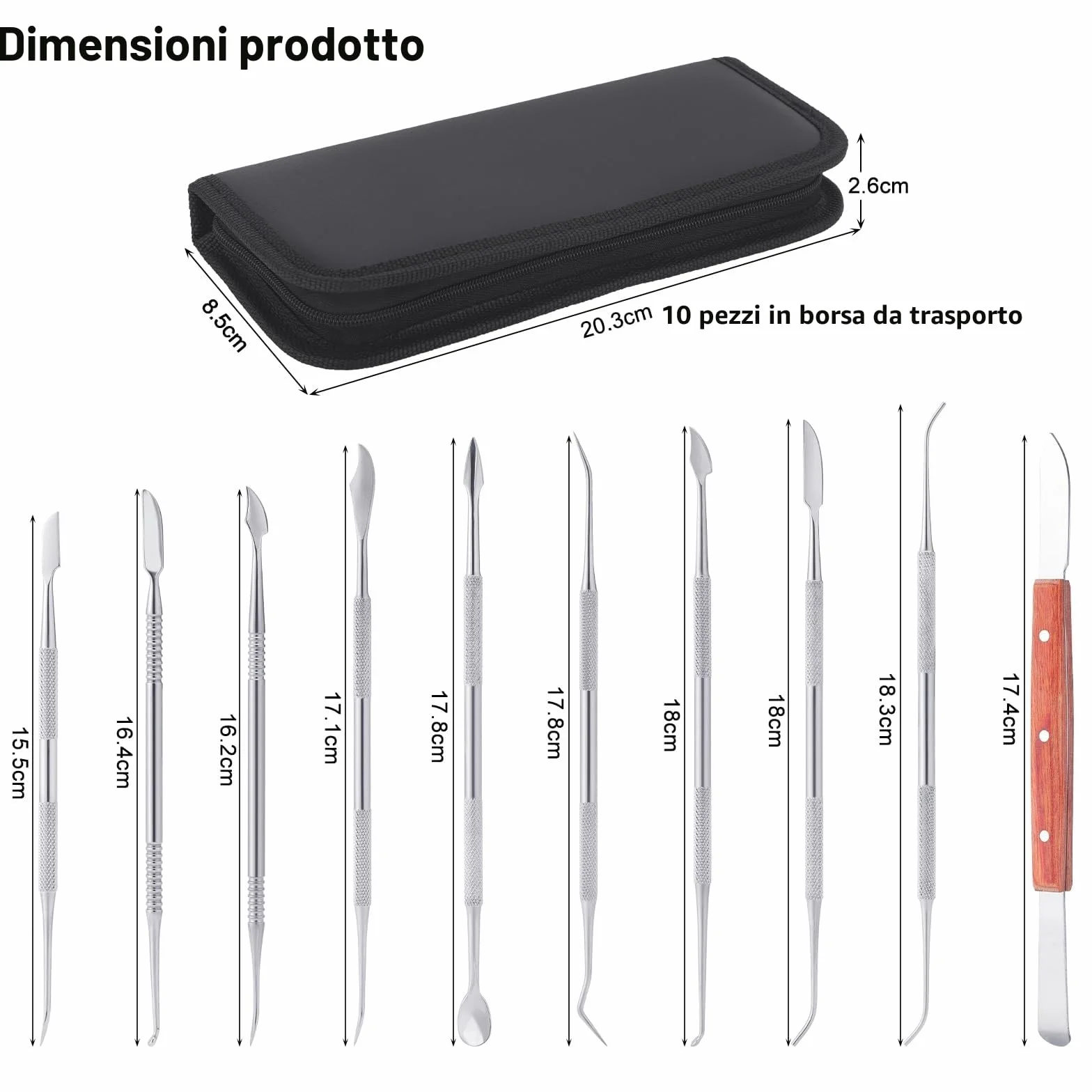 Coolty Strumenti per intagliare la Cera in Acciaio Inox 10pcs a Doppia estremità