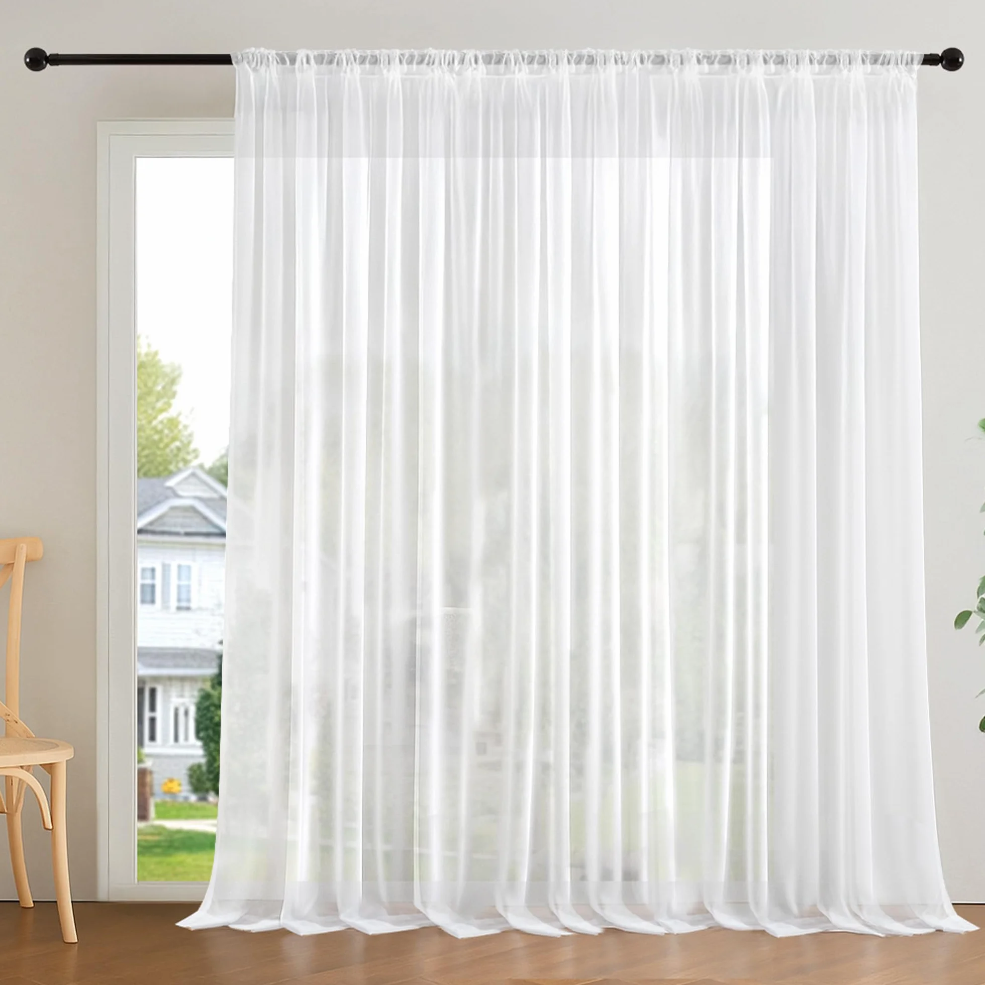 Deconovo Tende per Interni Trasparenti e Decorative con Nastro Arricciato – Set di 1 Tenda Voile Leggero e Moderno per Camera da Letto, Soggiorno, Finestre, 300x260 cm, Bianco
