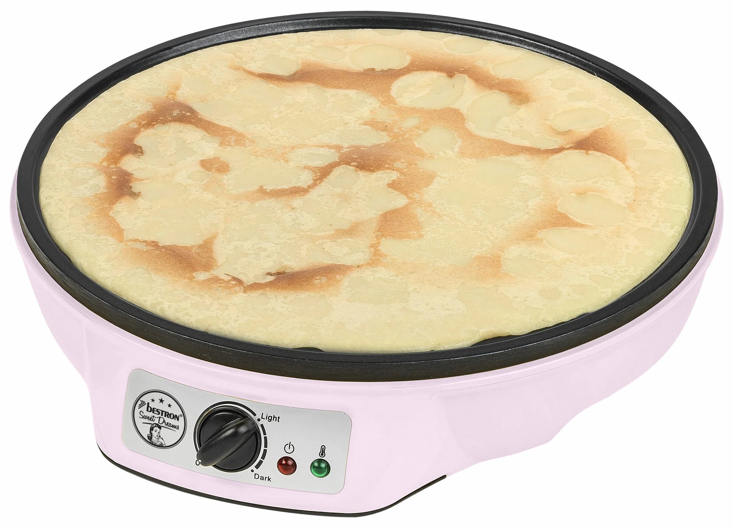 Bestron Macchina per crêpes retrò 30 cm 1000W antiaderente Rosa con spargitore e giratorta