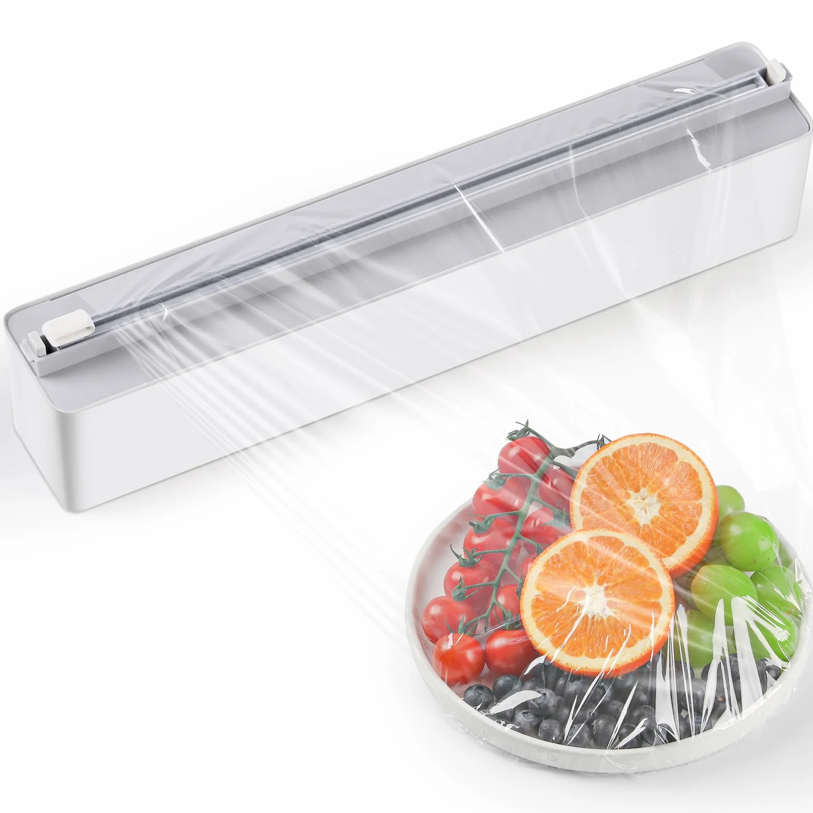 Dispenser Pellicola e Alluminio a Parete - Taglia Pellicola da Cucina di Aspirazione Magnetica, Aggiornamento Distributore di Carta Stagnola/Alluminio Film con Taglierine Affilate, Bianco