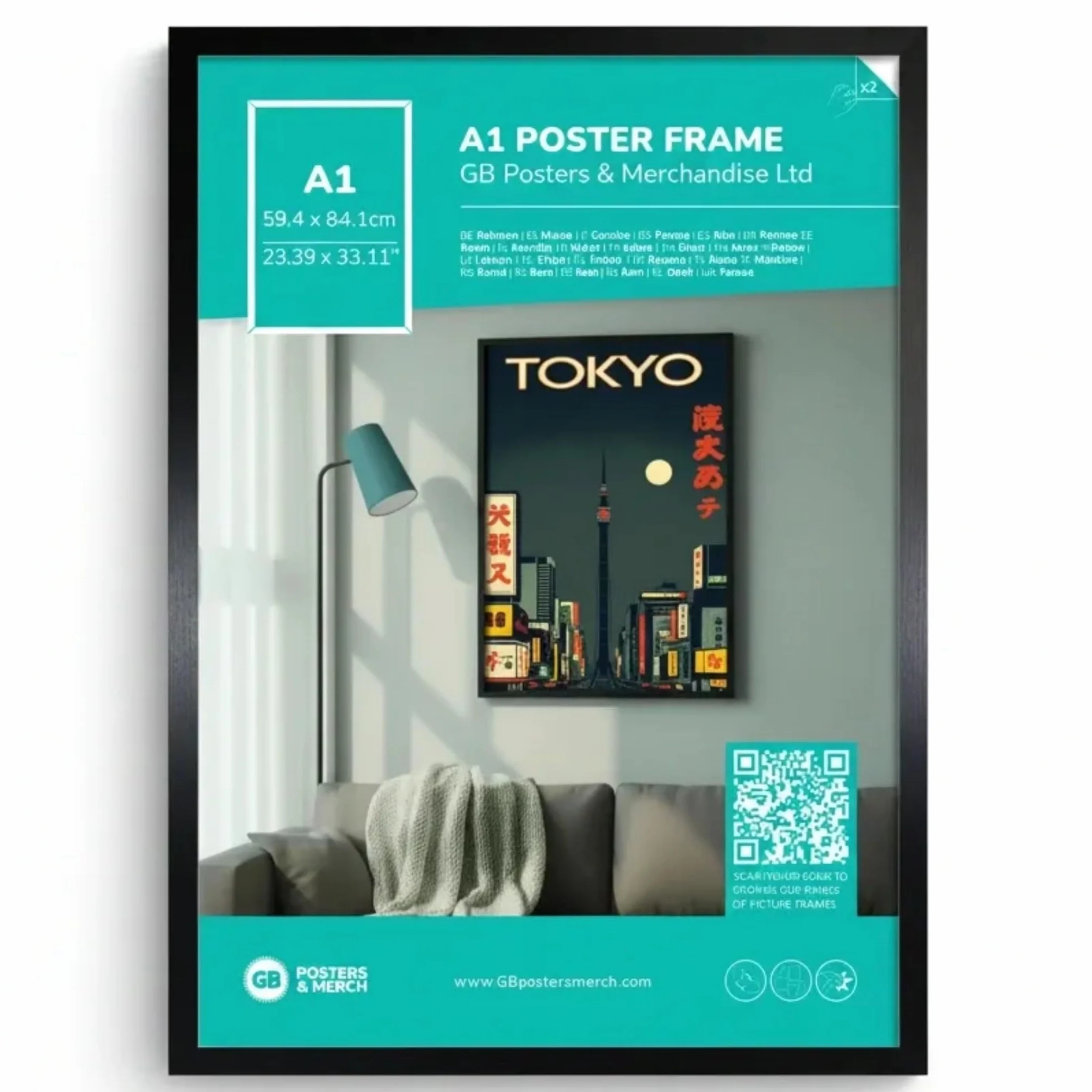 GB Eye FMA1A1BK Eton - Cornice MDF per Poster A1, Nero, 59.4 x 84.1 cm