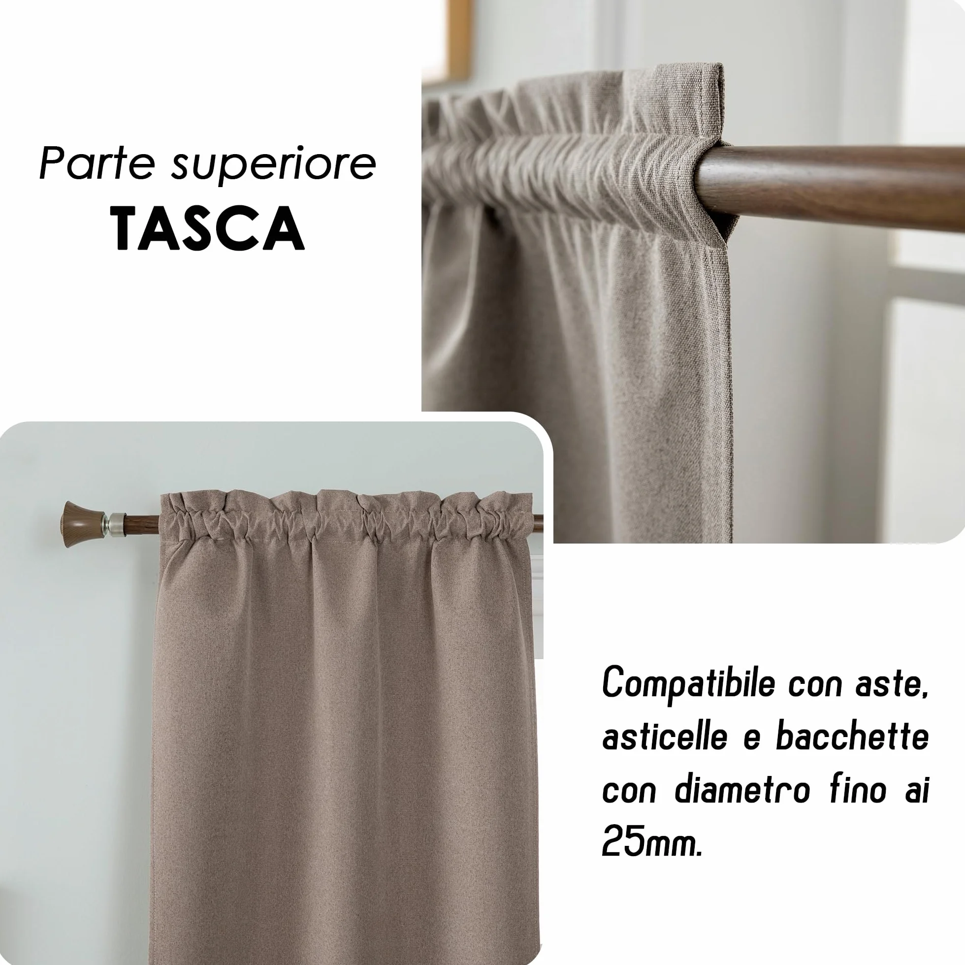 GIRASOLE HOME Tende Barbados Termiche Totalmente Oscuranti 2 Pannelli 55x130cm Tasca Tortora