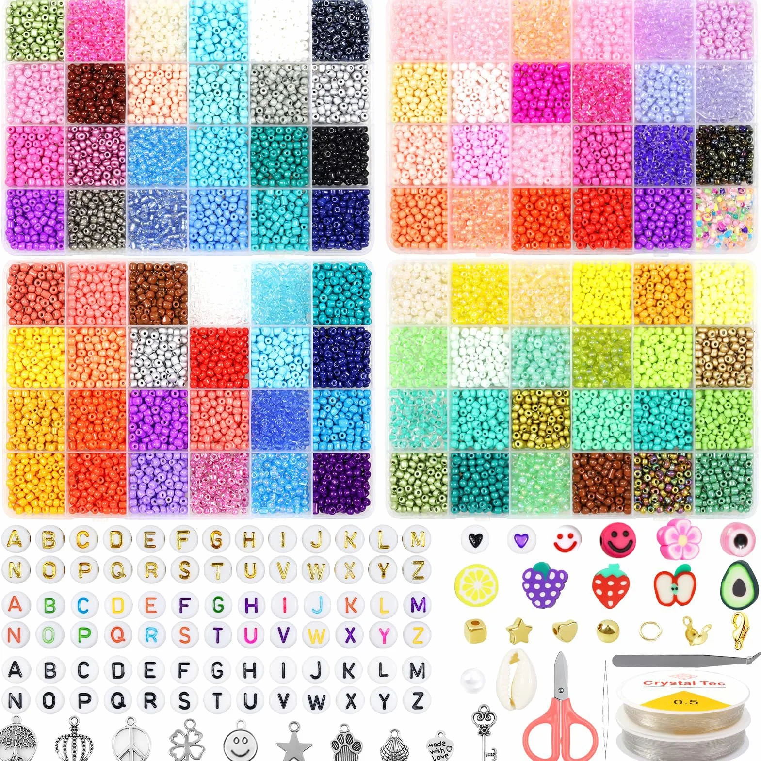 12000pcs 4mm Perline per Braccialetti, 96 Farben Kit Braccialetti con Lettere Perline, occhi malvagi，perline per bigiotteria fai da te, usato per DIY braccialetti, collane, cavigliere, ecc