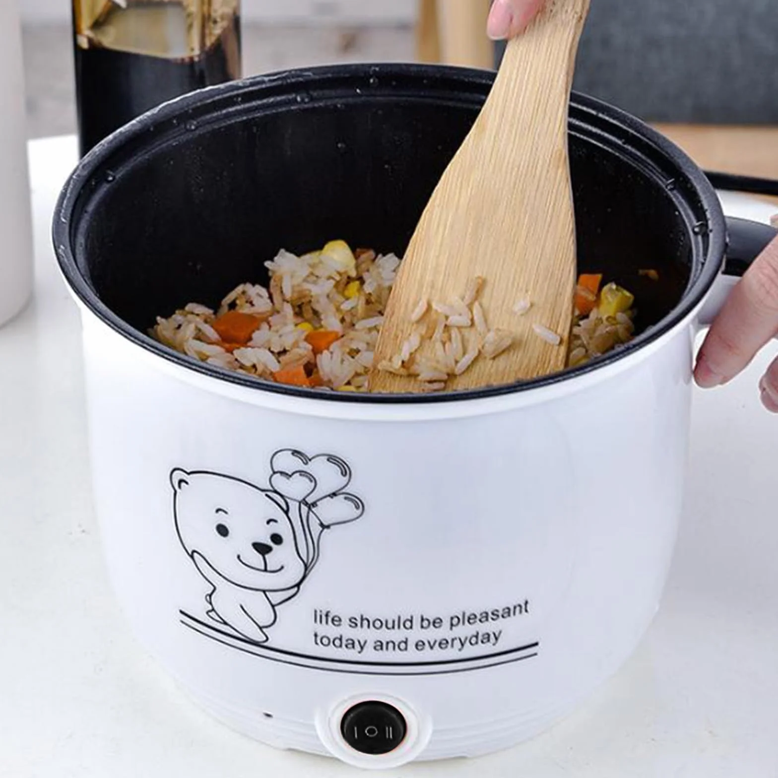 Mini Hot Pot Ramen Cooker Padella Elettrica Portatile Antiaderente Bianco