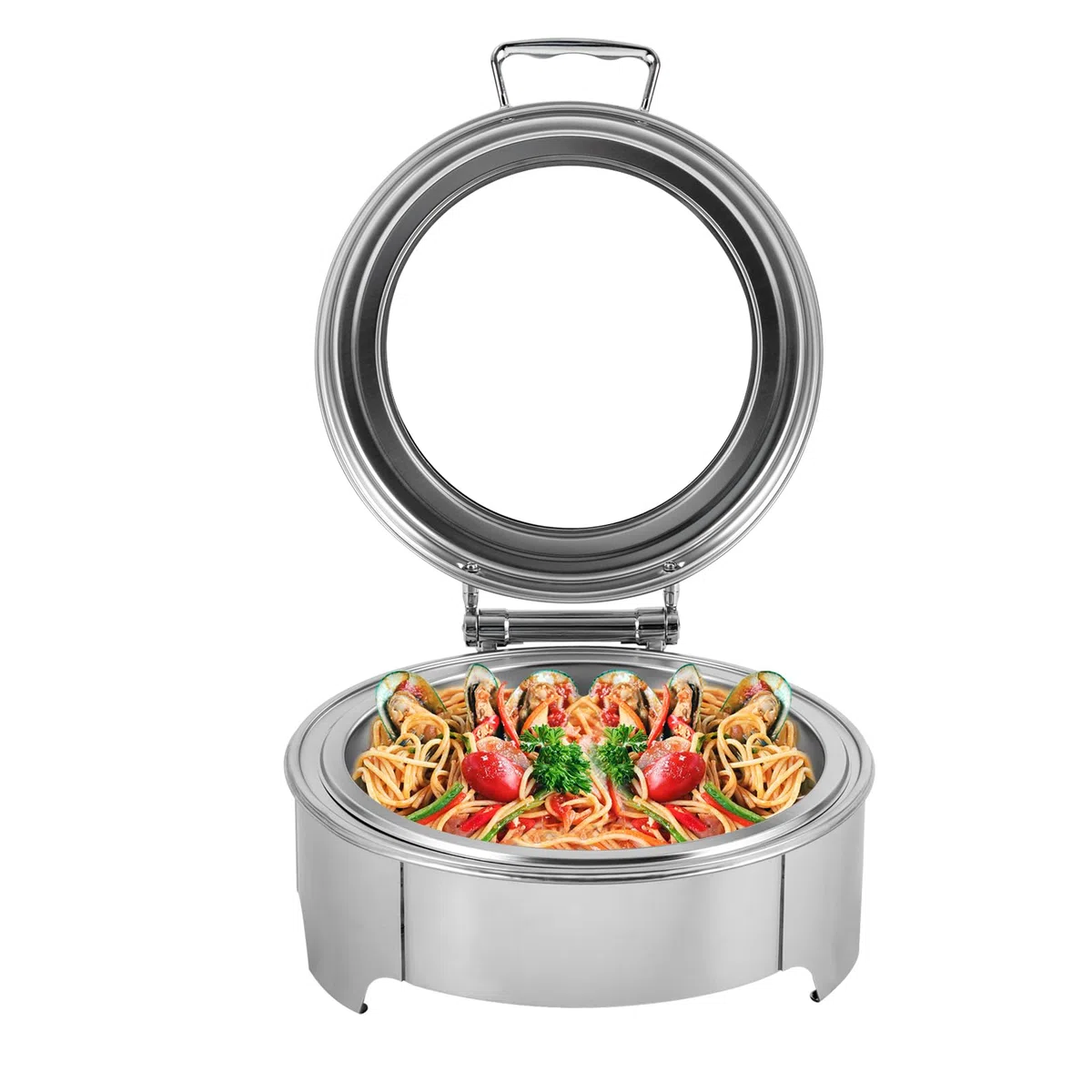 Set da buffet rotondo for scaldavivande elettrico da 400 W, 6 litri | Server for sfregamento in acciaio inossidabile for eventi di catering, ristoranti(Single)