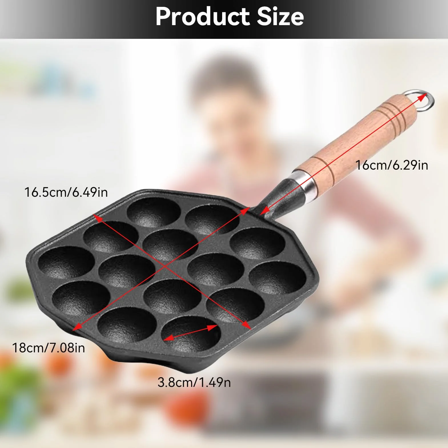 Takoyaki Maker 14 Fori Grill Pan Aebleskiver Padella Antiaderente Manico Legno