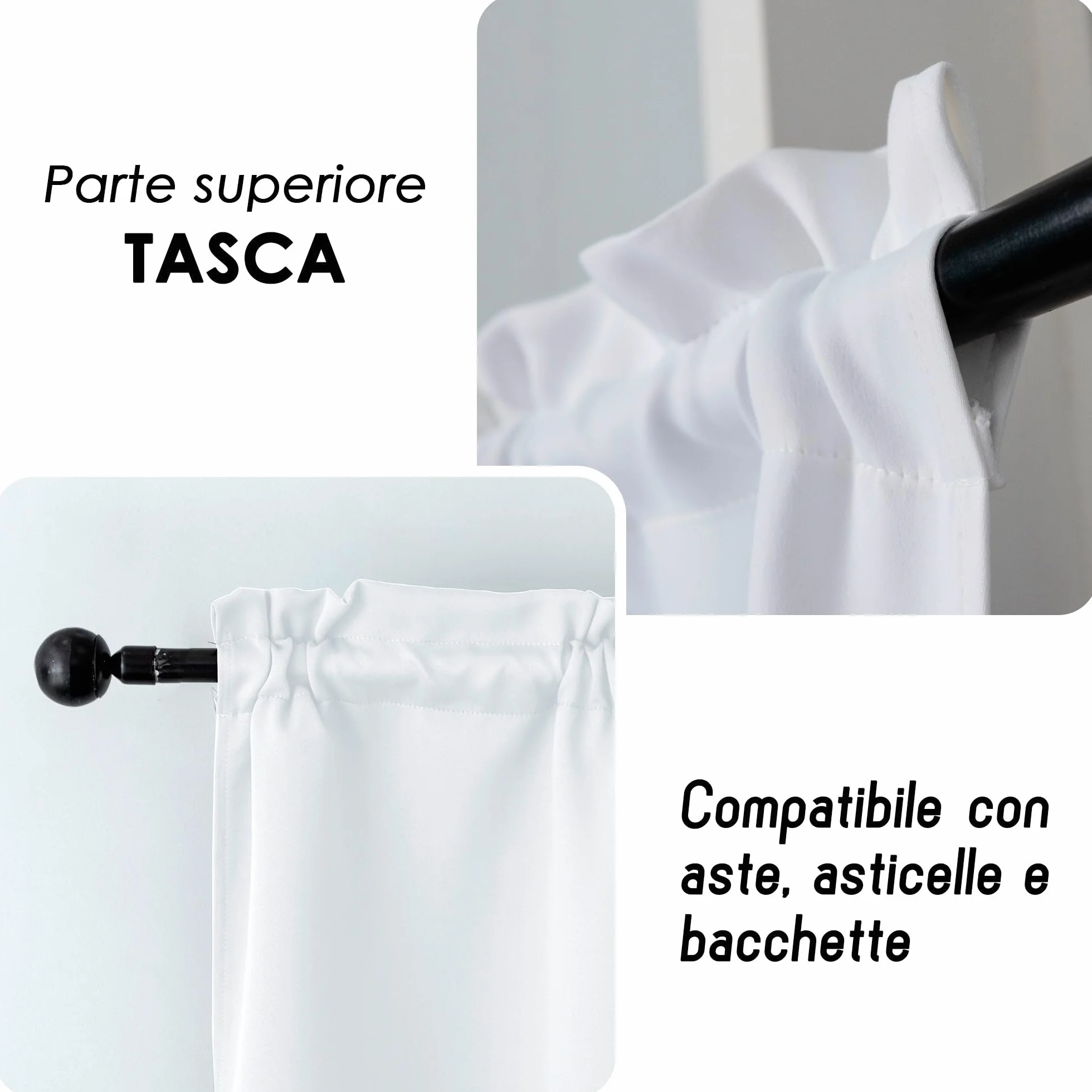 GIRASOLE HOME Coppia Tende Fiji Bianche Semi Oscuranti Termiche Morbide Tinta Unita 2 Pannelli da 55x220cm con Tasca, Bianco