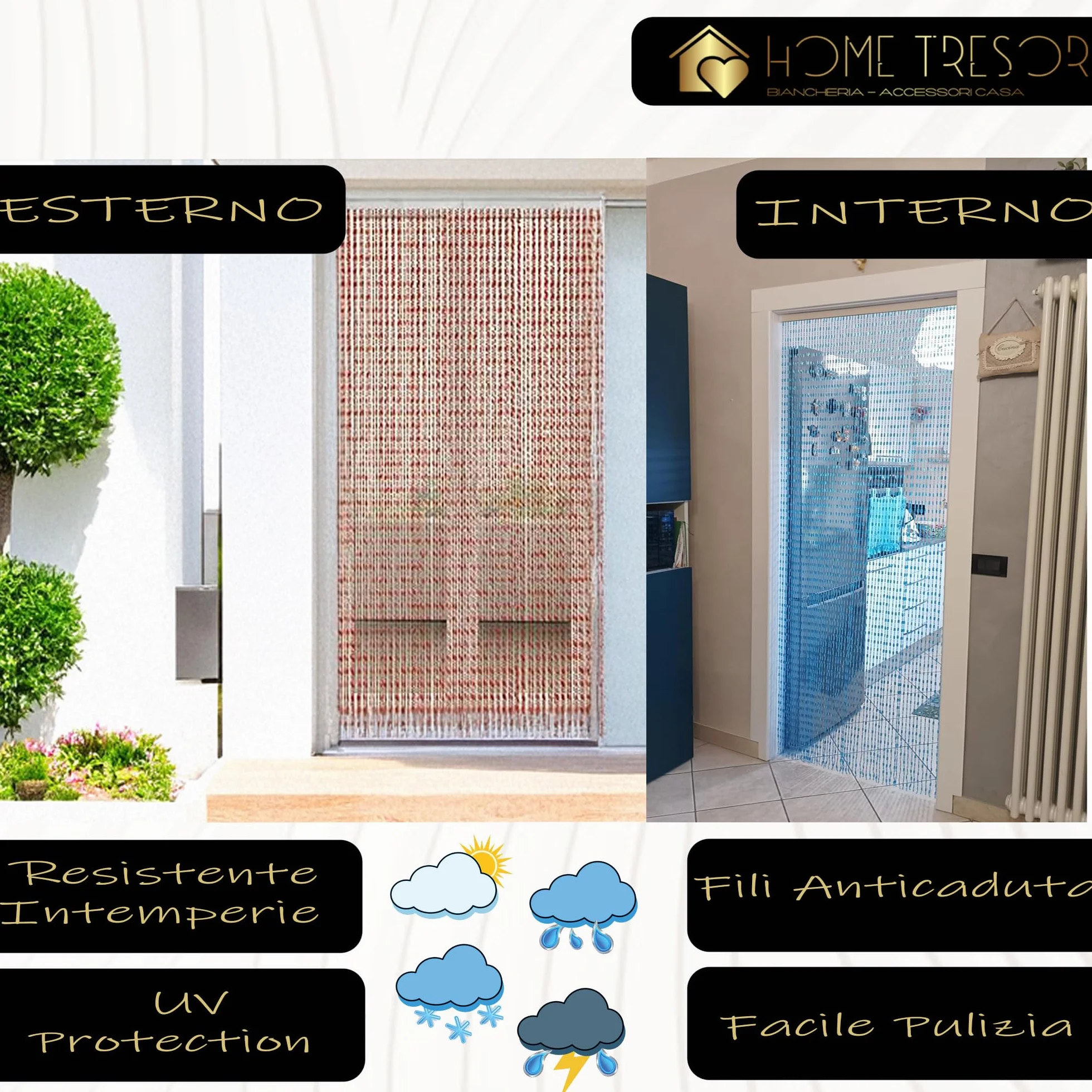 Tenda Antimosche Porta Finestra con Frange in Perline Pvc, Pannello Multiambiente Catenelle a Caduta Beige 100x220 cm