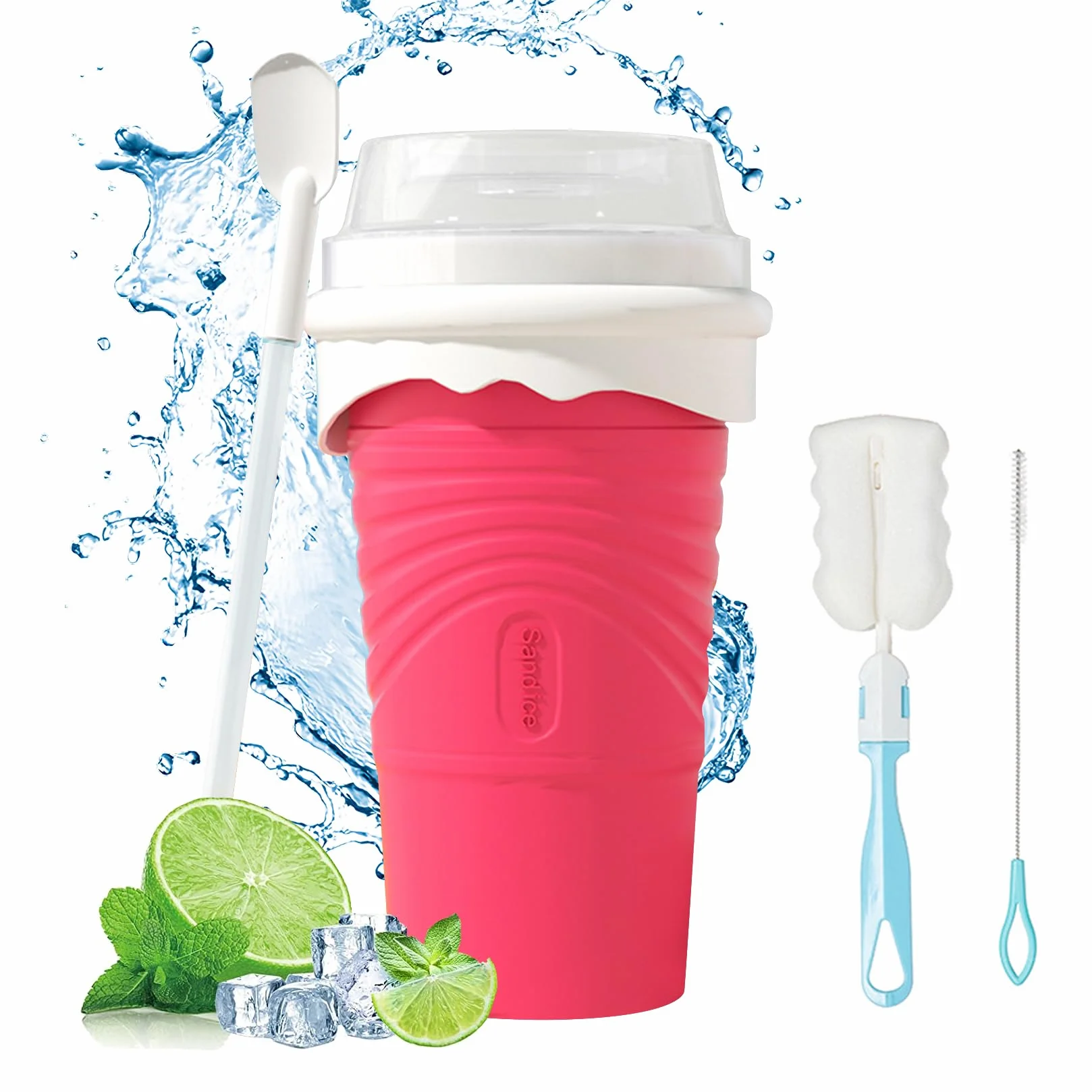 Slushy Maker Cup, Macchina per granita in silicone, Cucchiaio a cannuccia 2 in 1