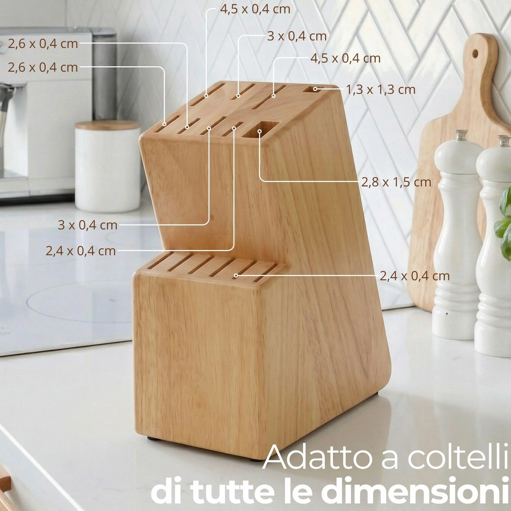 Ceppo per coltelli da cucina universale 15 pezzi. Porta coltelli da cucina realizzato in legno massiccio. Supporto per i coltelli robusto ed elegante. Portacoltelli da cuccina (Quercia)