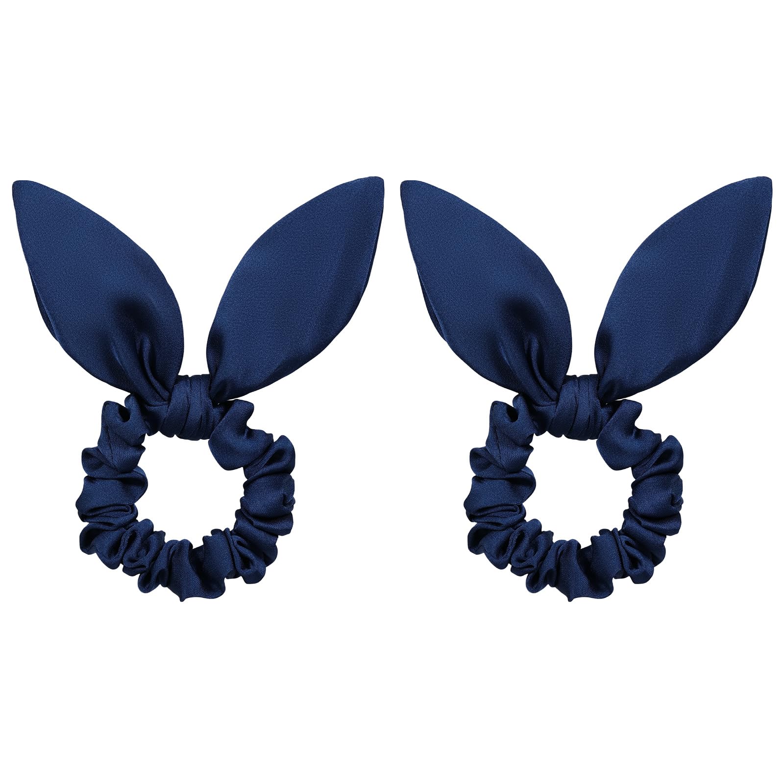 Navy Mulberry Silk Satin Bunny Ear Scrunchies
