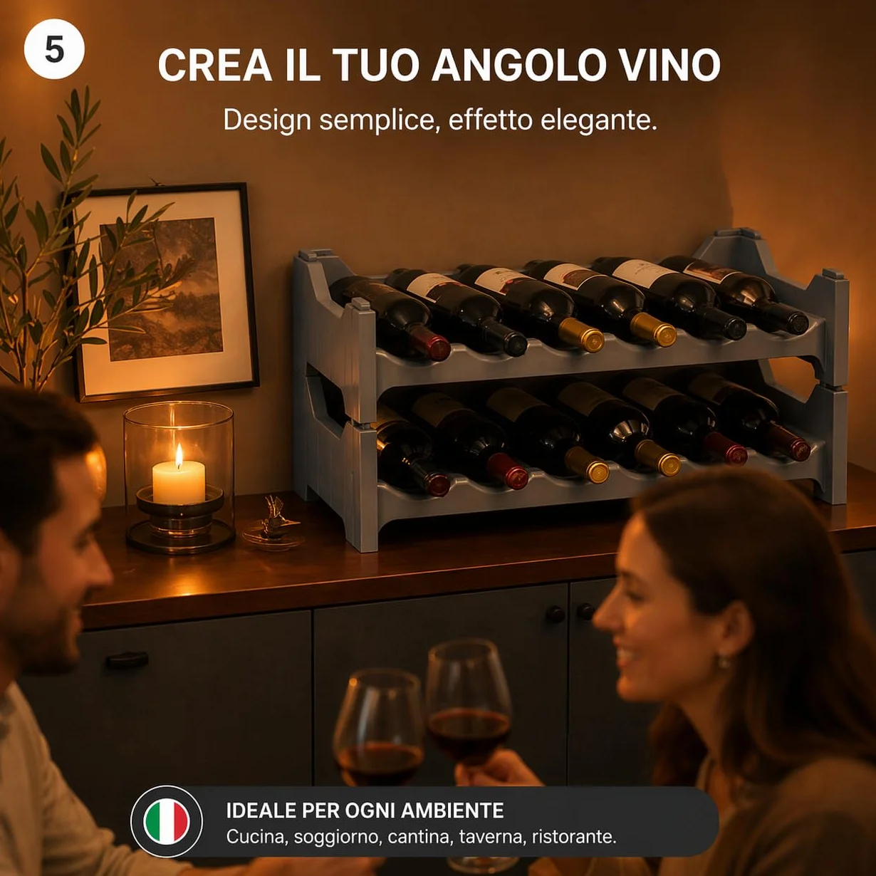 Set Cantinetta Vino Portabottiglie in Plastica Impilabili Lavabile Modulare 6 Argento